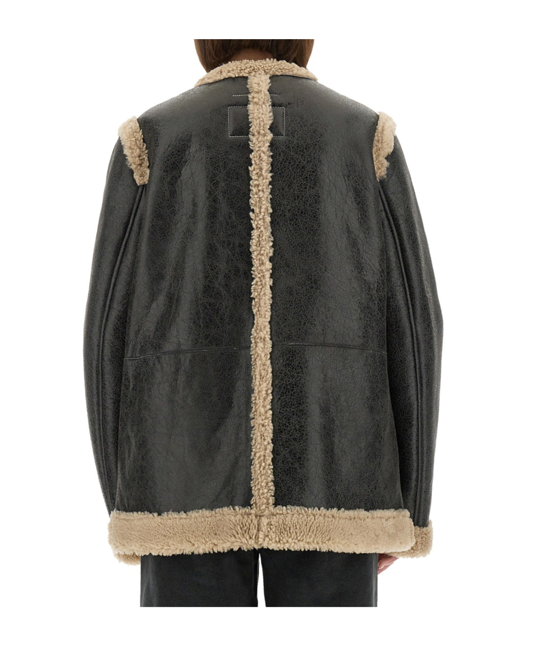 Mm6 Maison Margiela Mm6 By Maison Margiela Textured Black Shearling Jacket With Plush Trim In Black