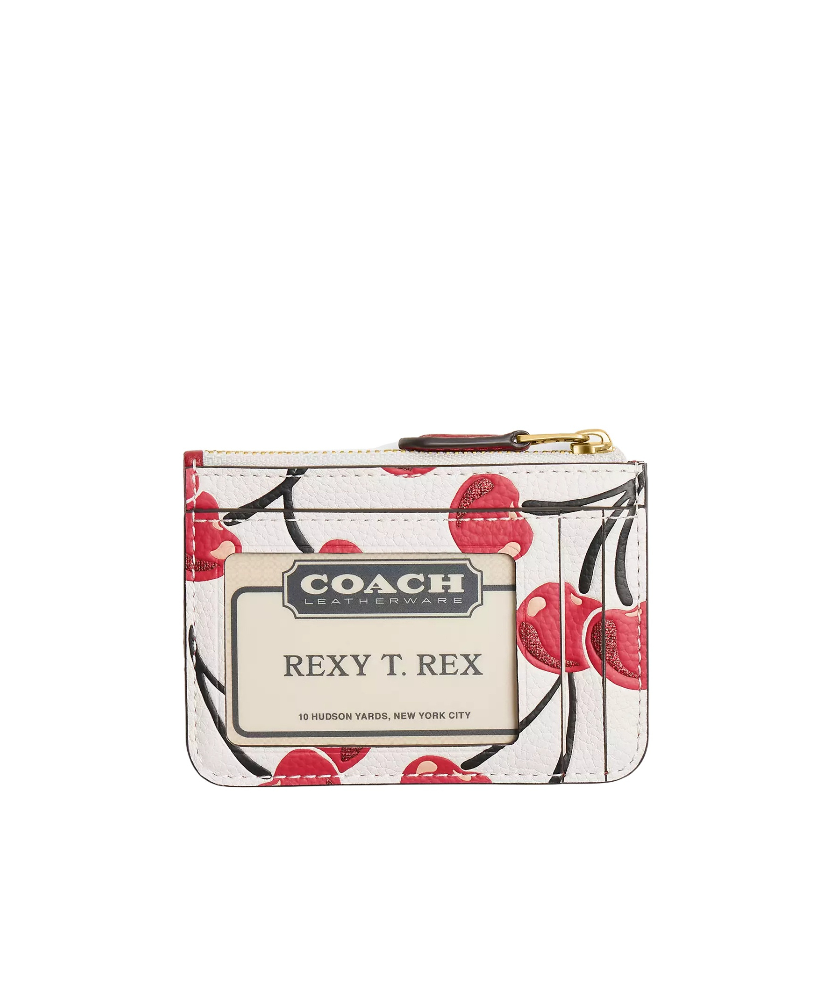 Coach Mini Cherry Print Slim Id Card Holder In Pink