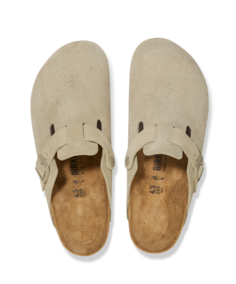 Birkenstock Boston Suede Leather Sandals In Green In Nude