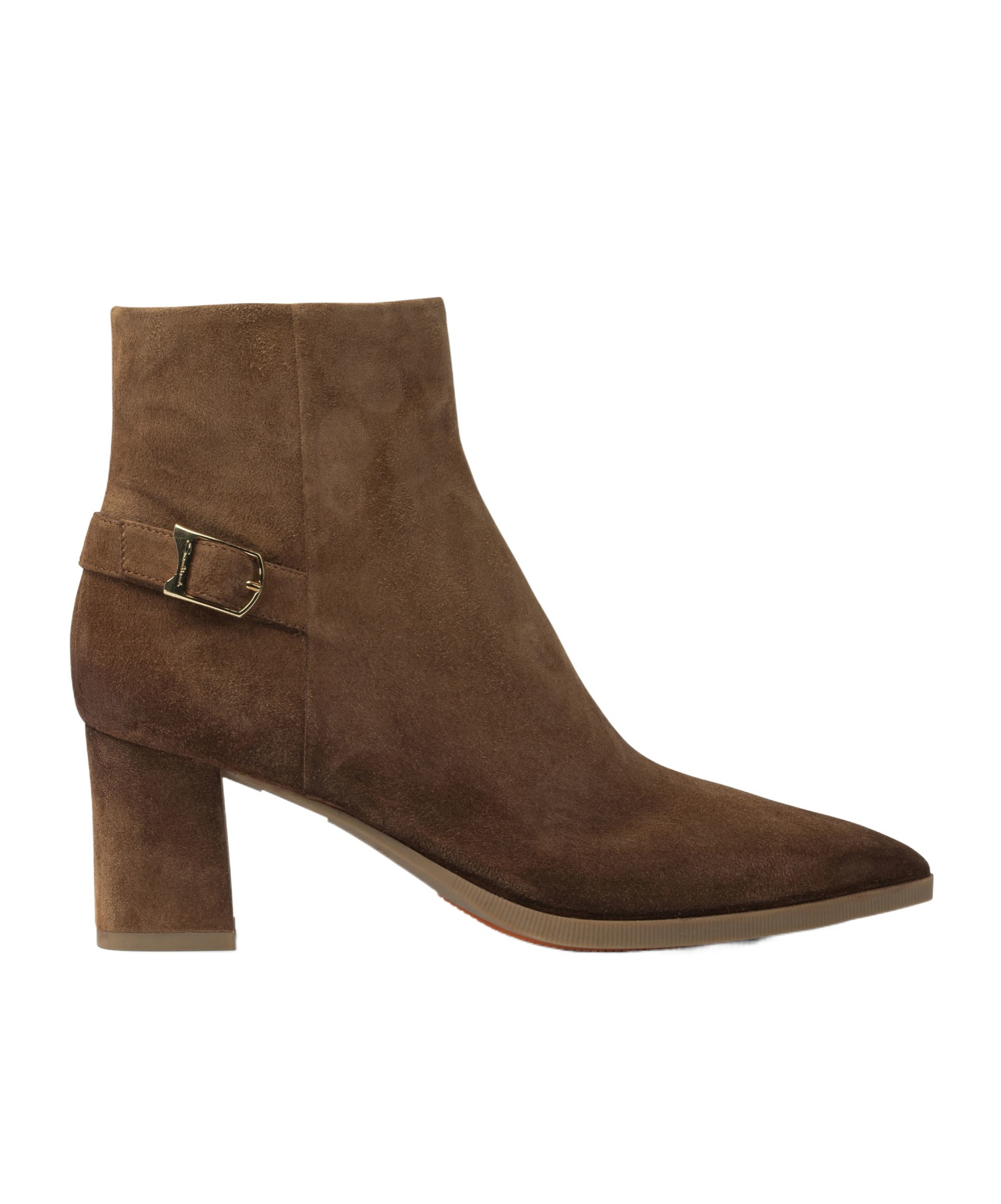 Santoni Block Heel Suede Ankle Boots With Buckle In Brown