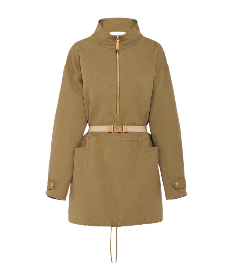 Shop Prada Panama Cotton Mini-dress In Military Green