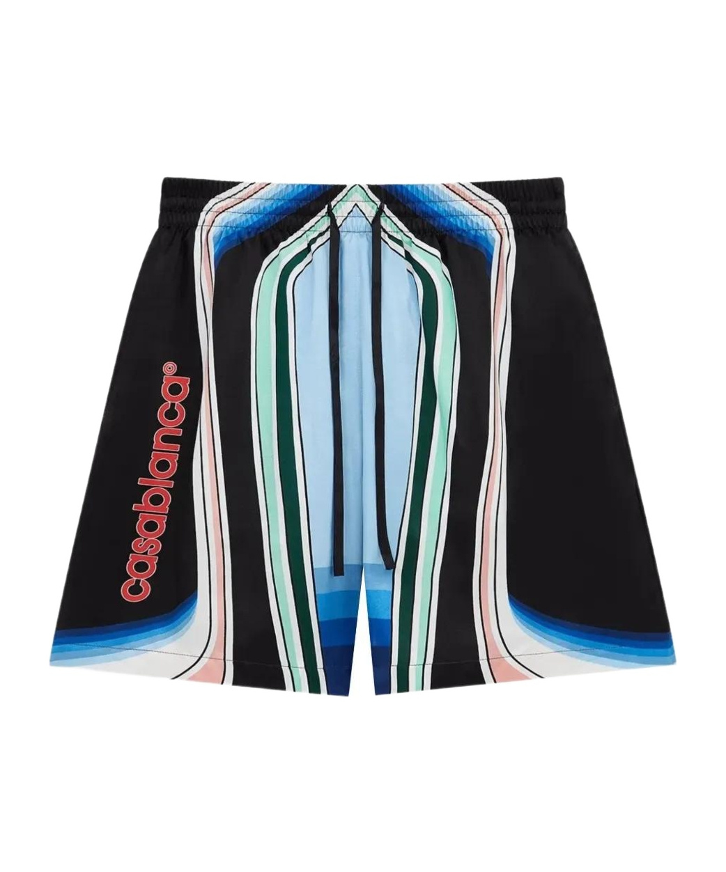 Casablanca Graphic Mountain Straight-leg Logo-print Silk-twill Drawstring Shorts In Black