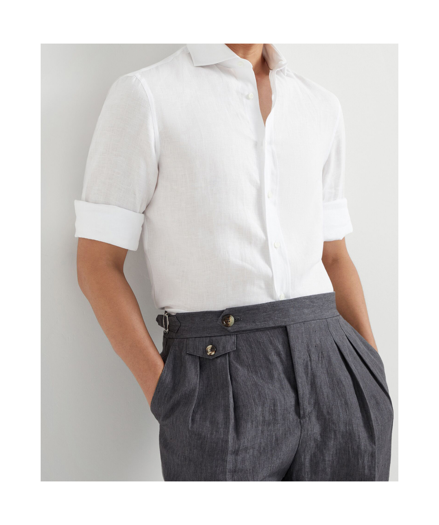 Brunello Cucinelli Cotton Shirt With Button-up Style And Spread Collar In White