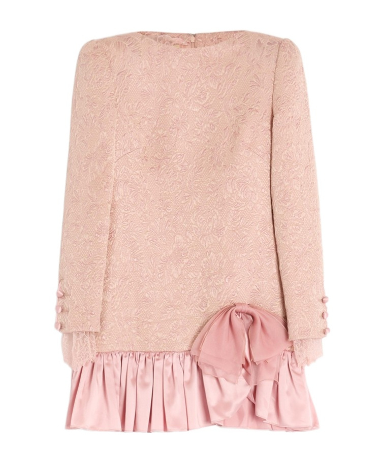 Valentino Floral-jacquard Ruffled Dress In Pink
