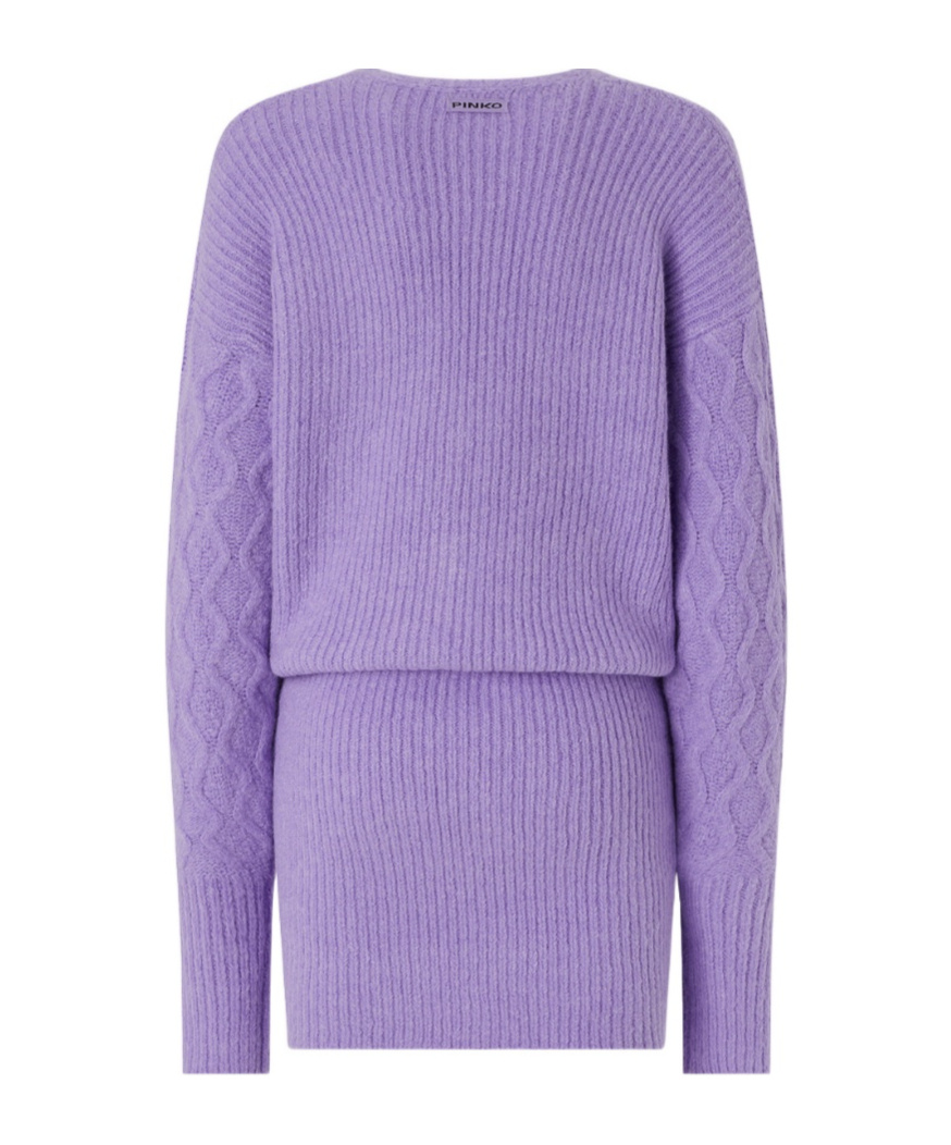 Pinko Knit Mini Dress With Cable Stitch And Jewel Buttons In Purple