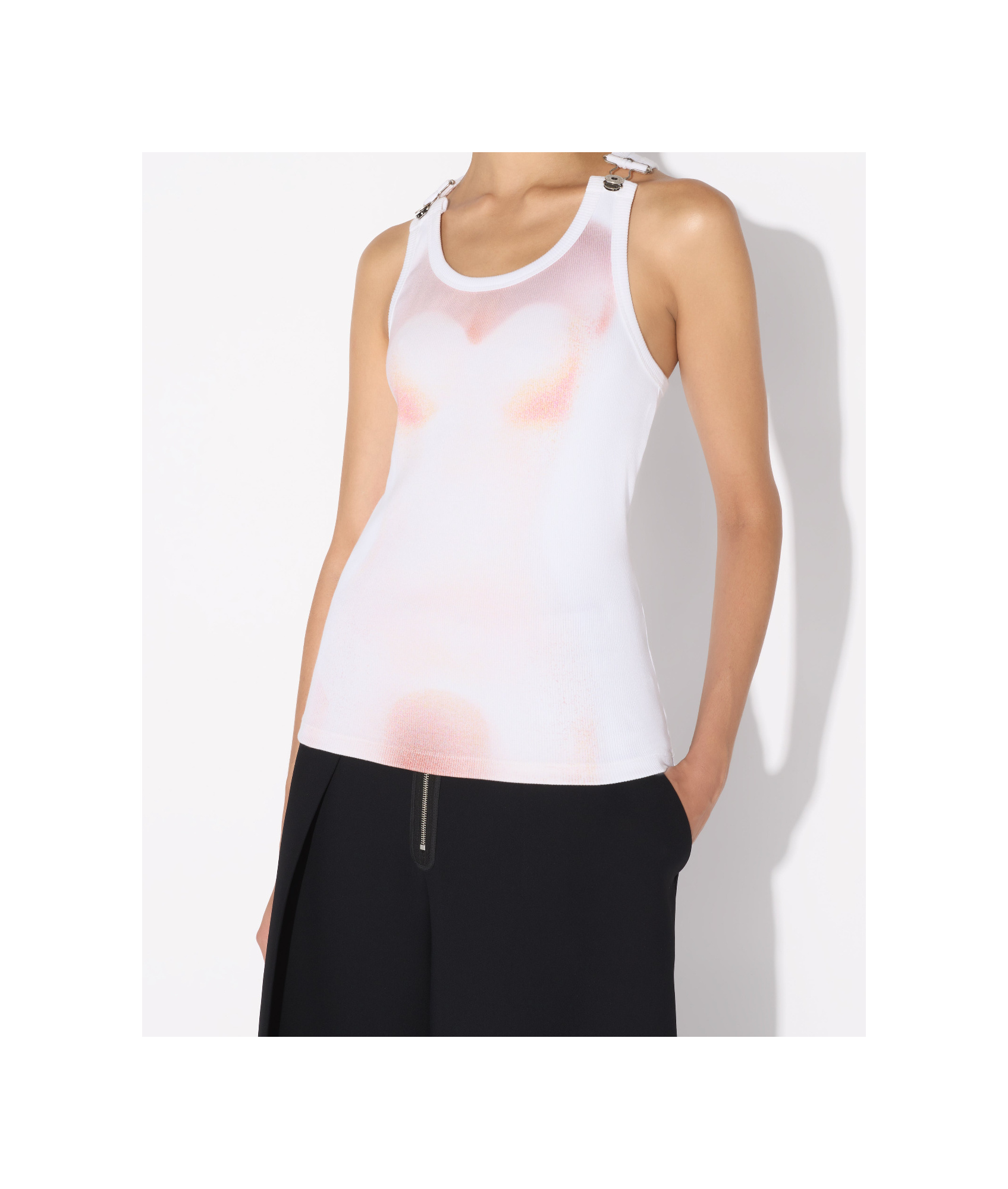 Jean Paul Gaultier Sheer Mesh Top Featuring Graphic Print In White