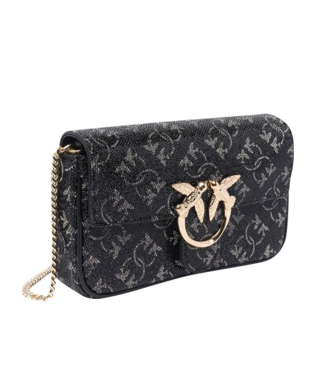 Shop Pinko Monogram Love One Pocket Crossbody Bag In Black