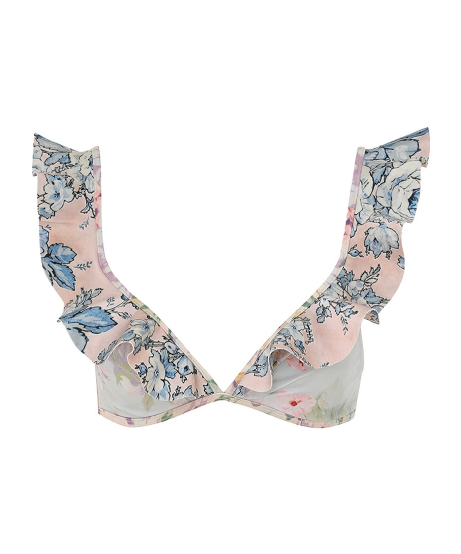 Zimmermann Spliced Print Awaken Crochet Tri Bikini Top In Nude