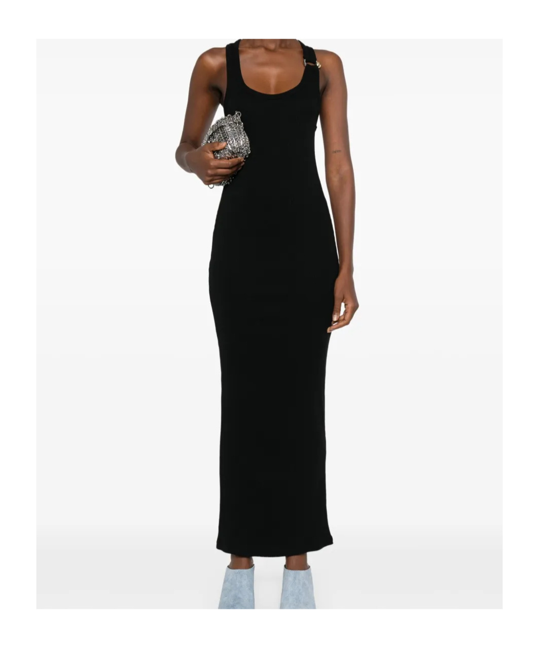 Jean Paul Gaultier Piercing Cotton Jersey Maxi Dress In Black
