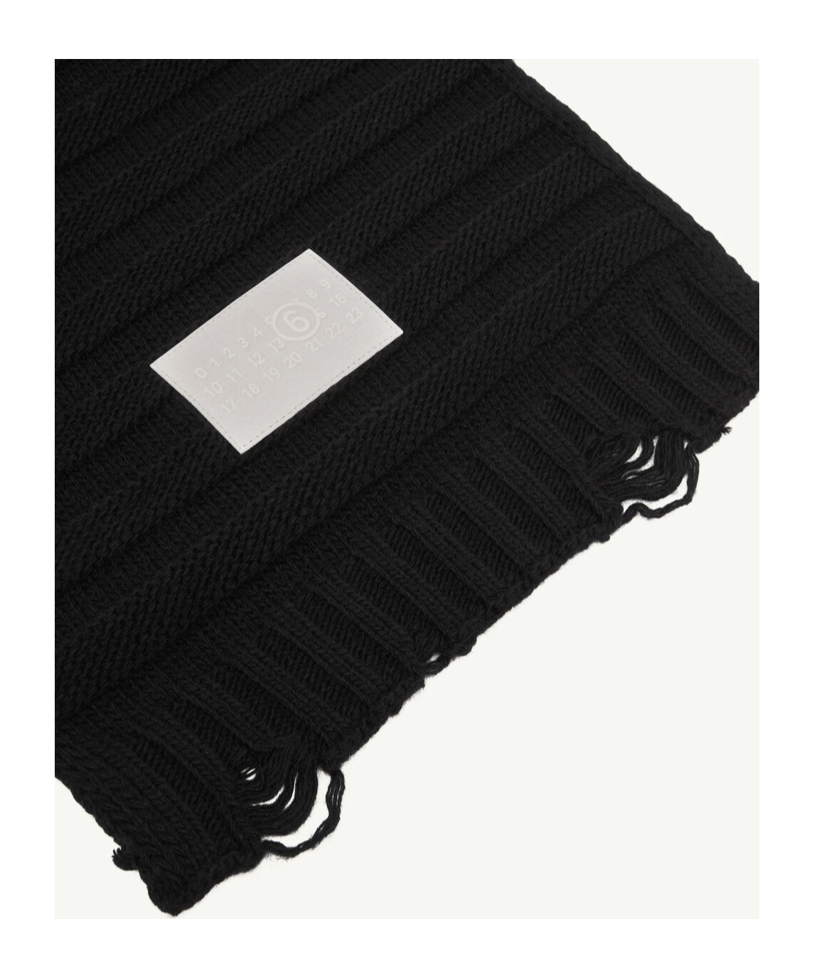 Mm6 Maison Margiela Mm6 By Maison Margiela Textured Ribbed Black Wool Scarf With Fringe In Black