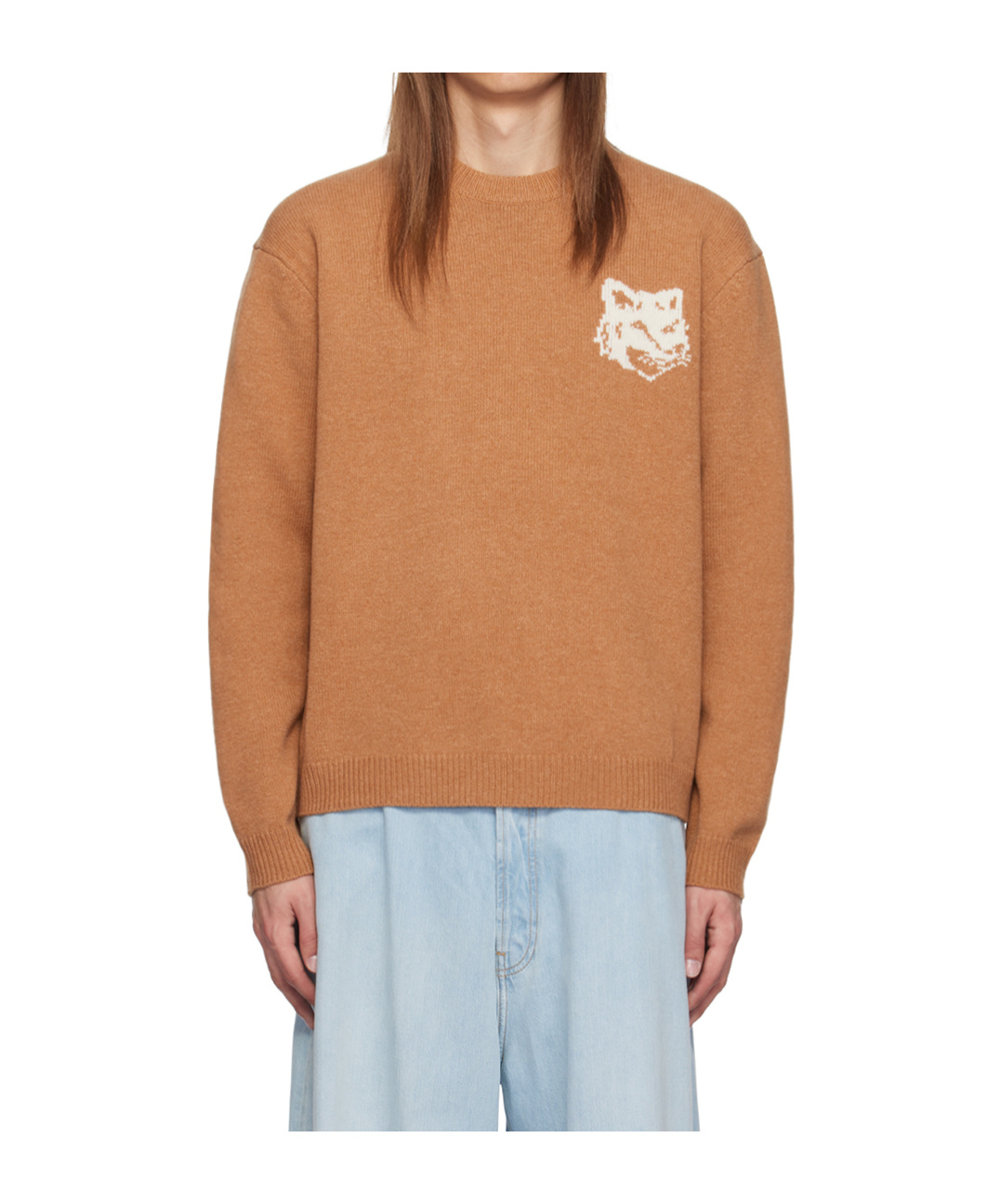 Maison Kitsuné Round-neck Knitted Sweater In Brown