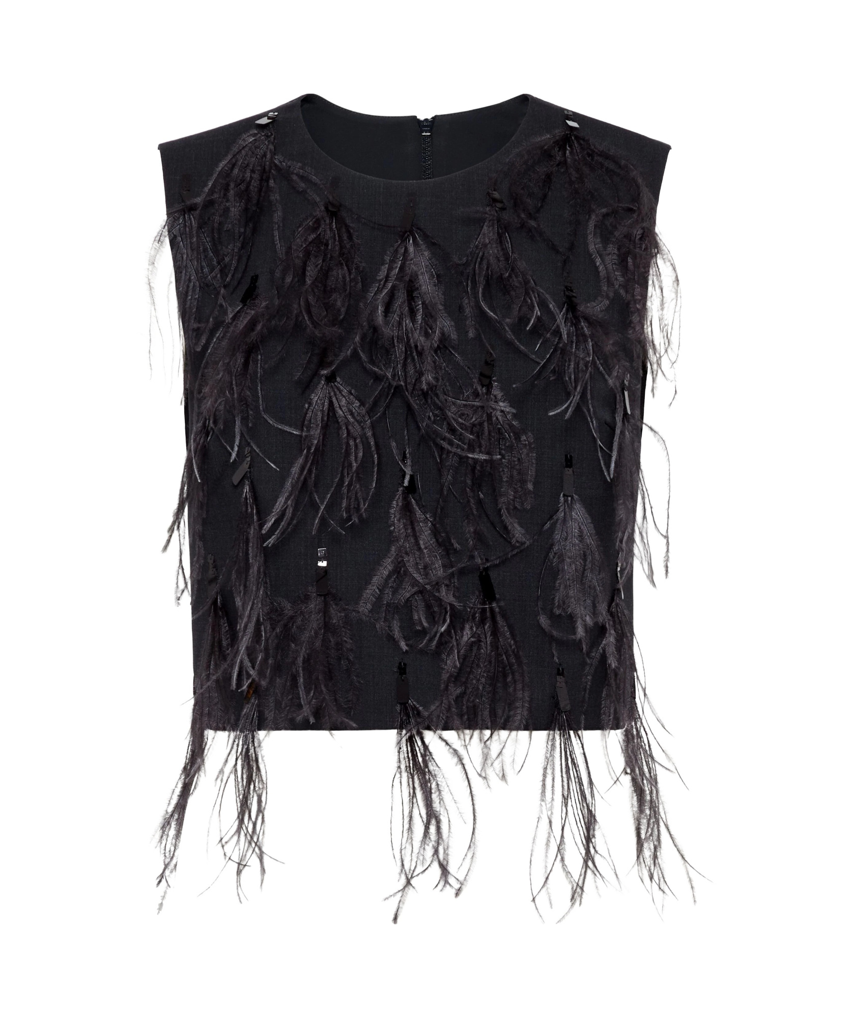 Brunello Cucinelli Feather-detailing Sleeveless Top In Black