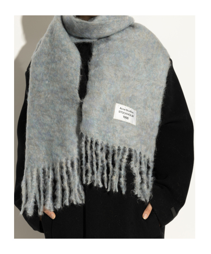 Acne Studios Womens Light Blue Melange Fringed Knitted Scarf In Gray
