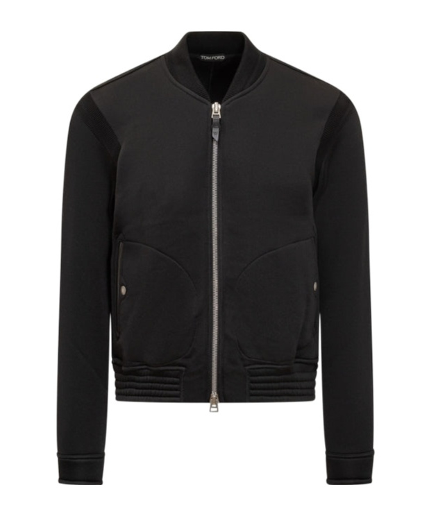 Tom Ford Ribbed-panel Zip-front Bomber Jacket In Black