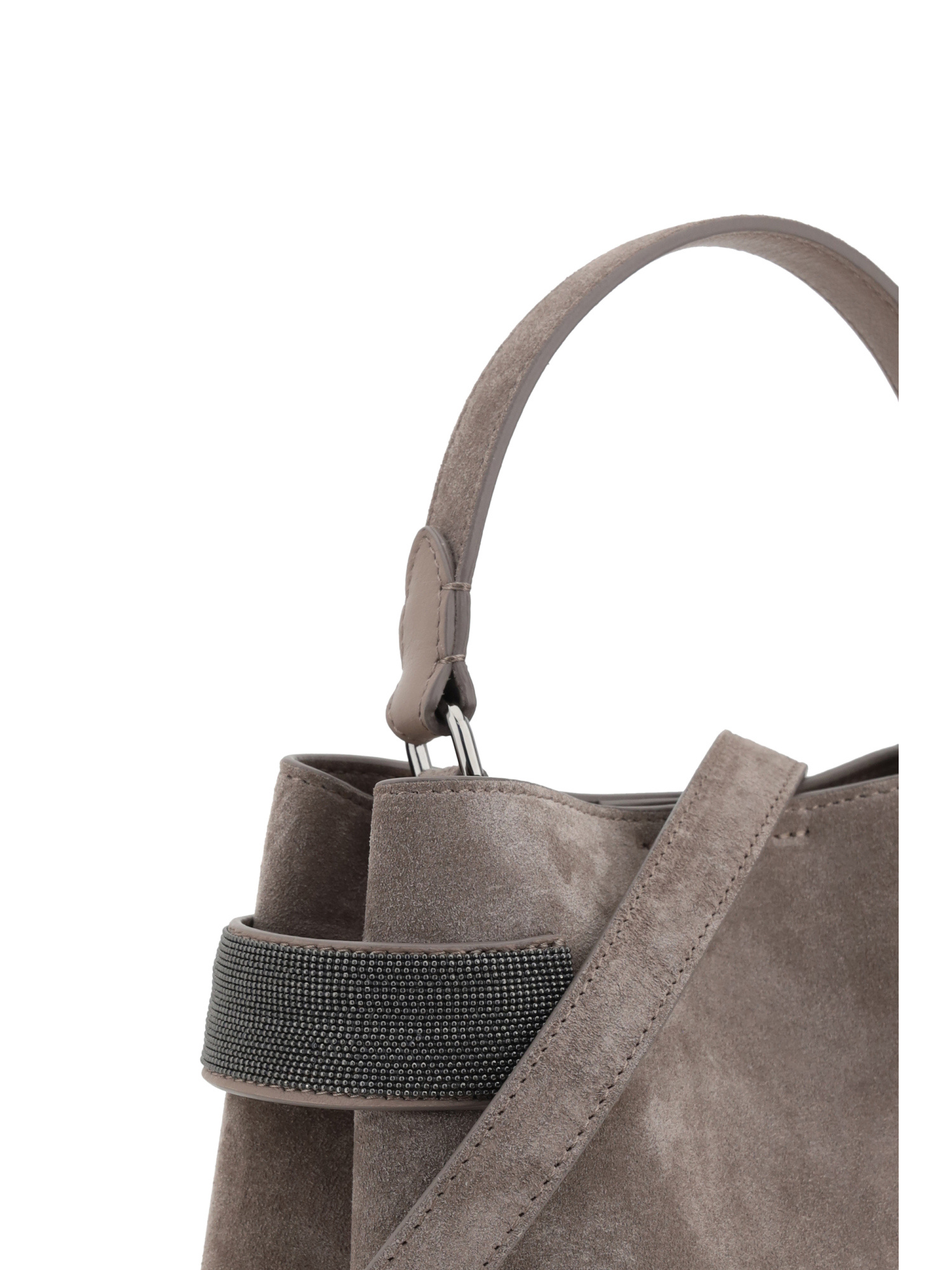 Brunello Cucinelli Mini Monili-embellished Suede Tote Bag In Gray