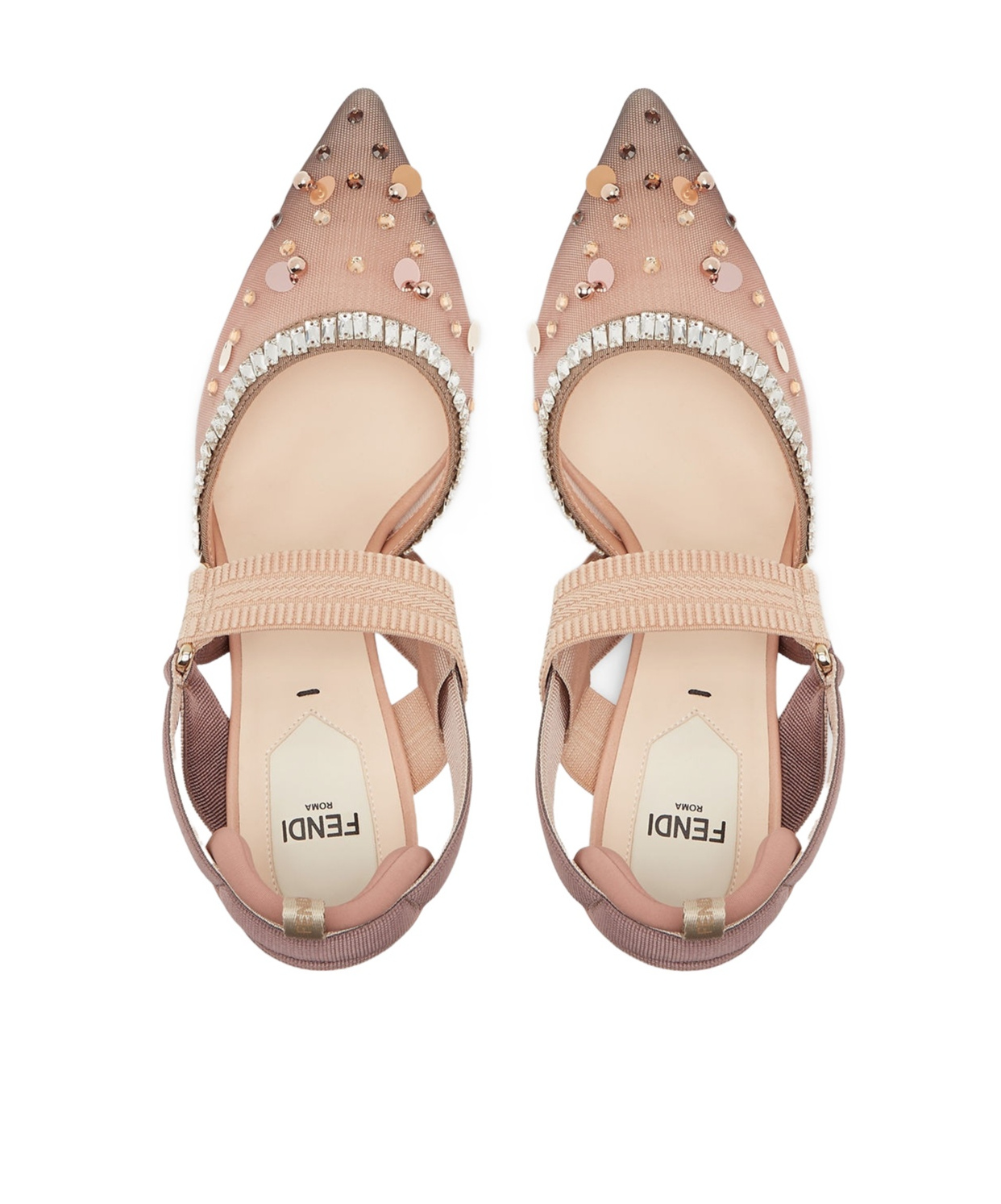 FENDI PINK MESH AND CRYSTALS HIGH-HEELED SLINGBACKS