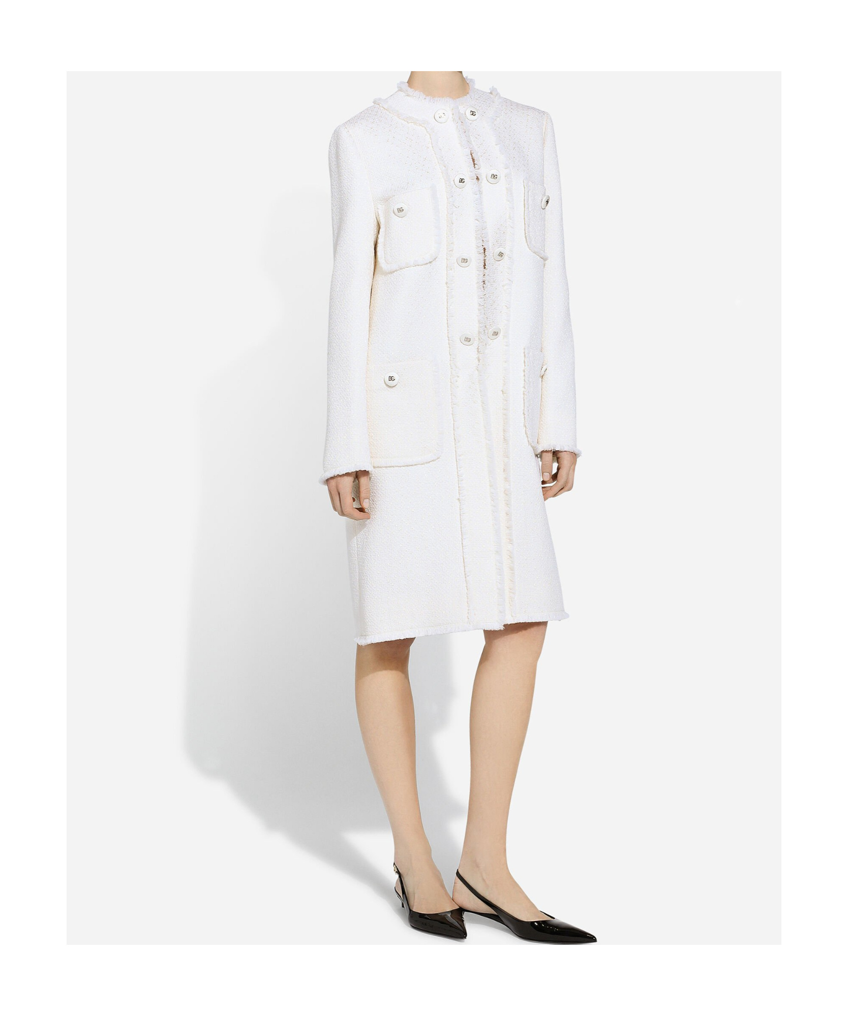 Dolce & Gabbana Wool Tweed Coat In White