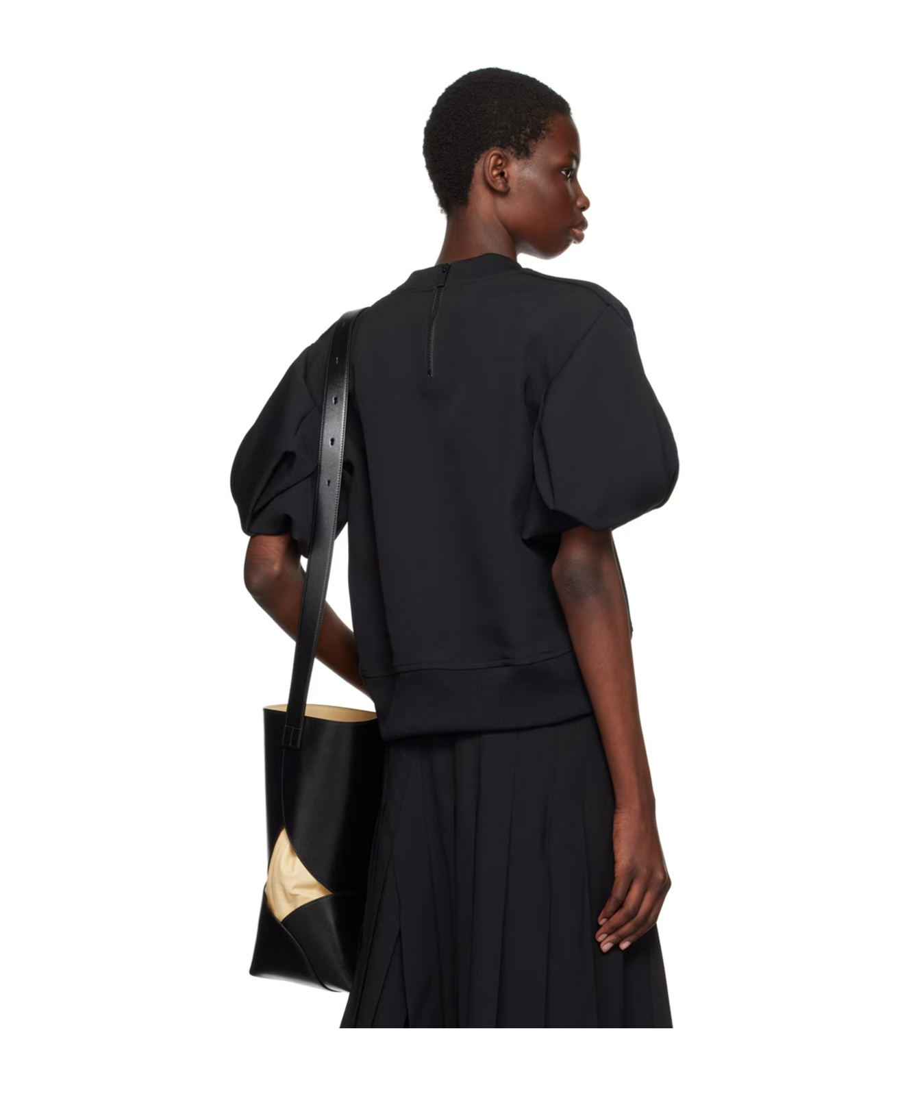 SACAI ROUND-COLLAR SHORT-SLEEVE SWEATER