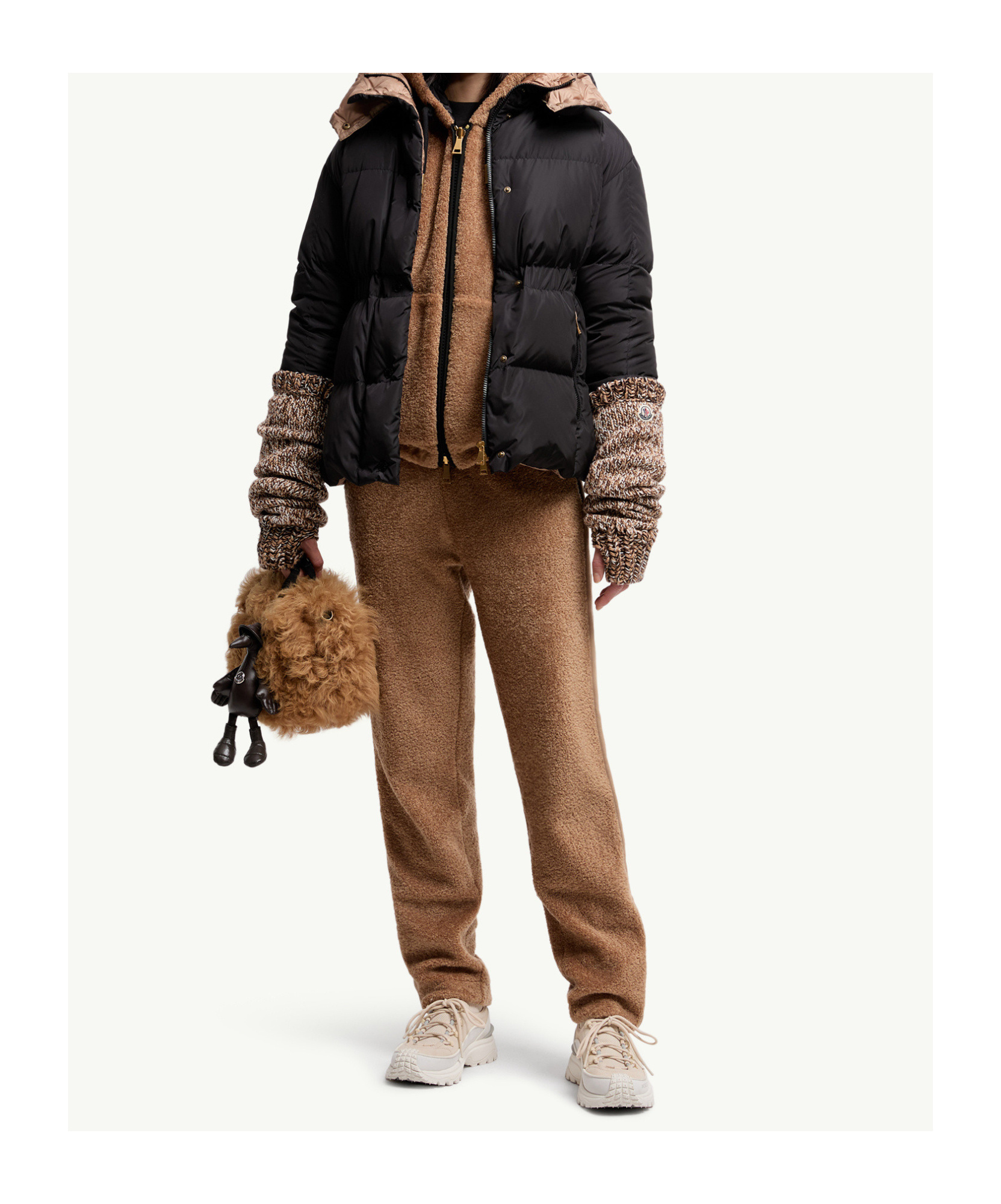 Moncler Mixed Media Fleece Sweatpants In Brown