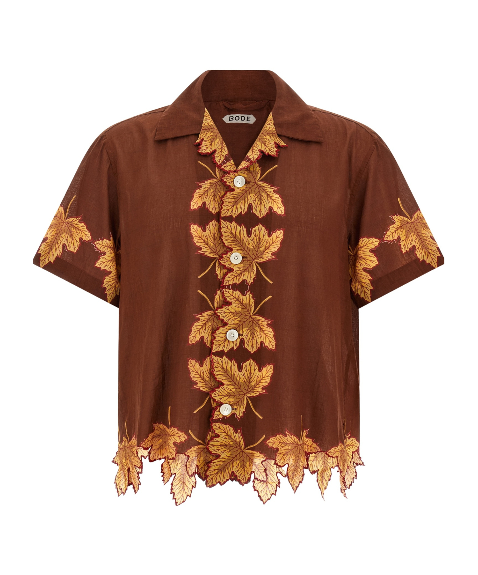 Bode Leaf-print Scalloped Shirt In Brown