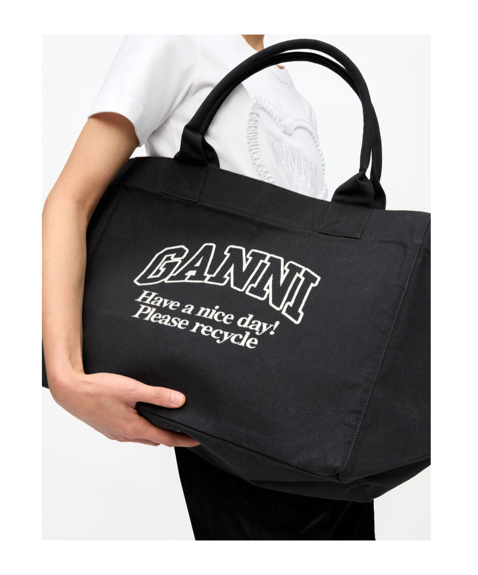Ganni Black Oversized Canvas Tote In Black