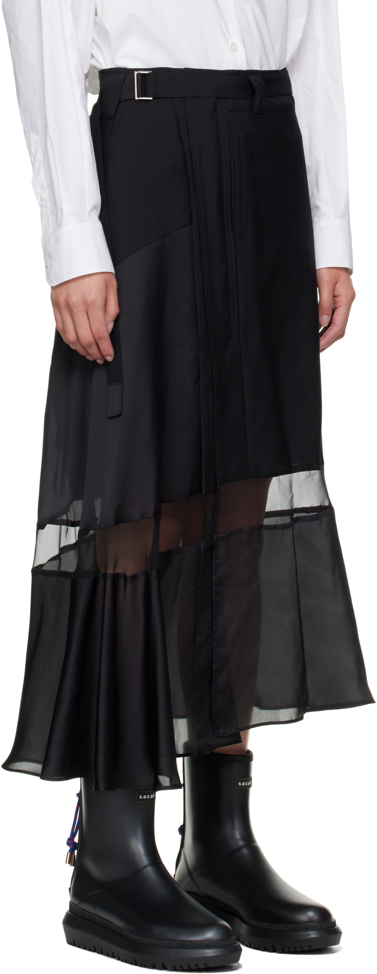 Sacai Black Suiting Midi Skirt In Black