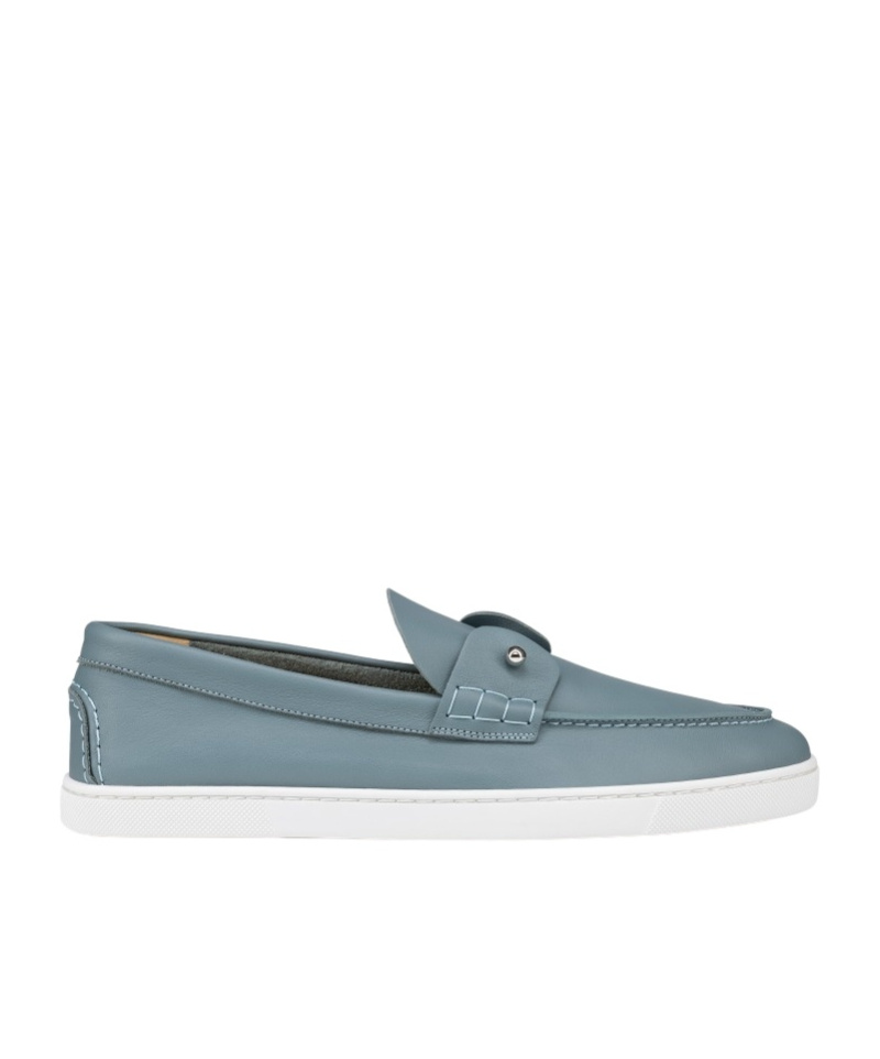 Christian Louboutin Boat Round Toe Loafers With Metallic Detail In Gray