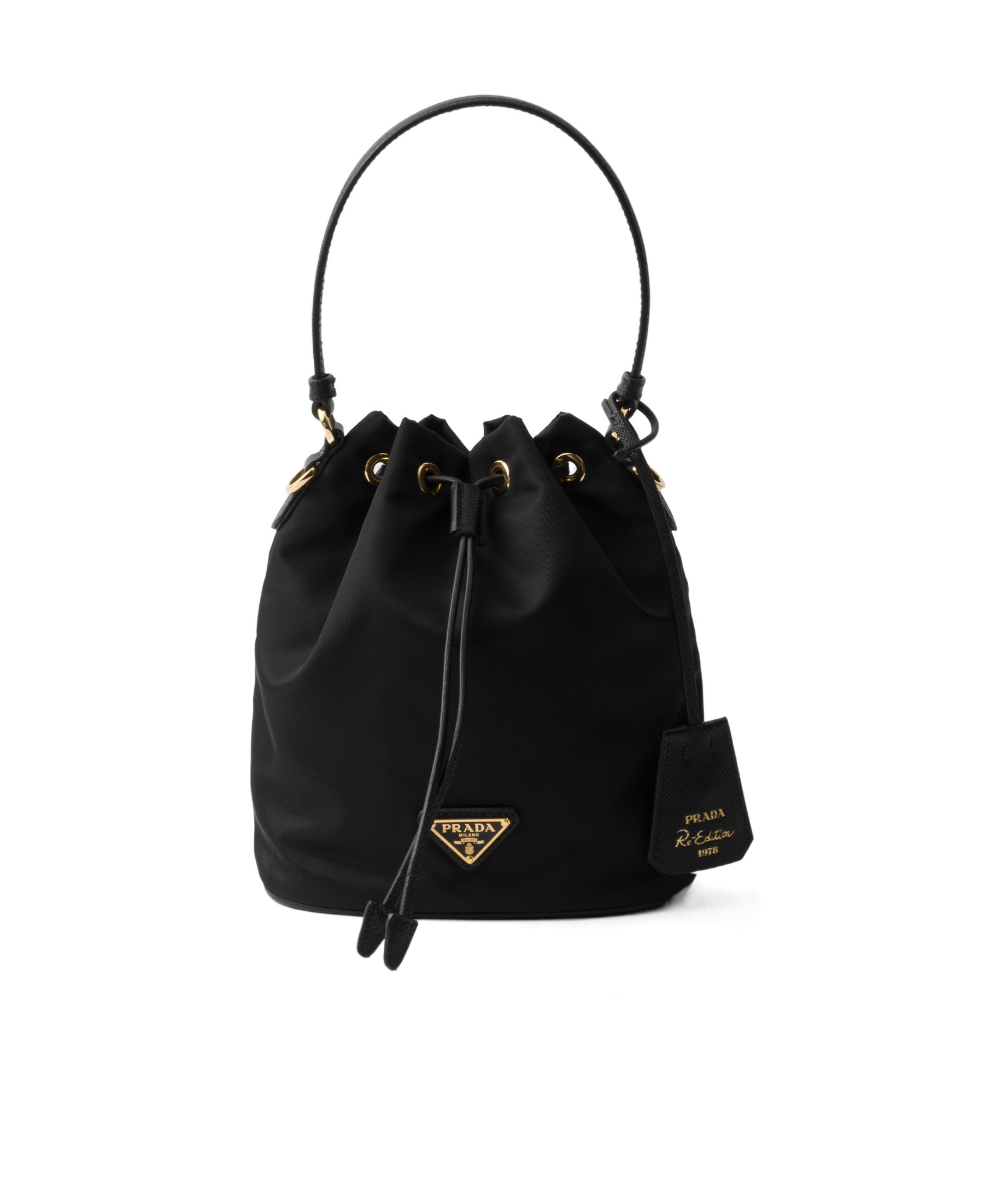 Prada Triangle-logo Bucket Bag In Black