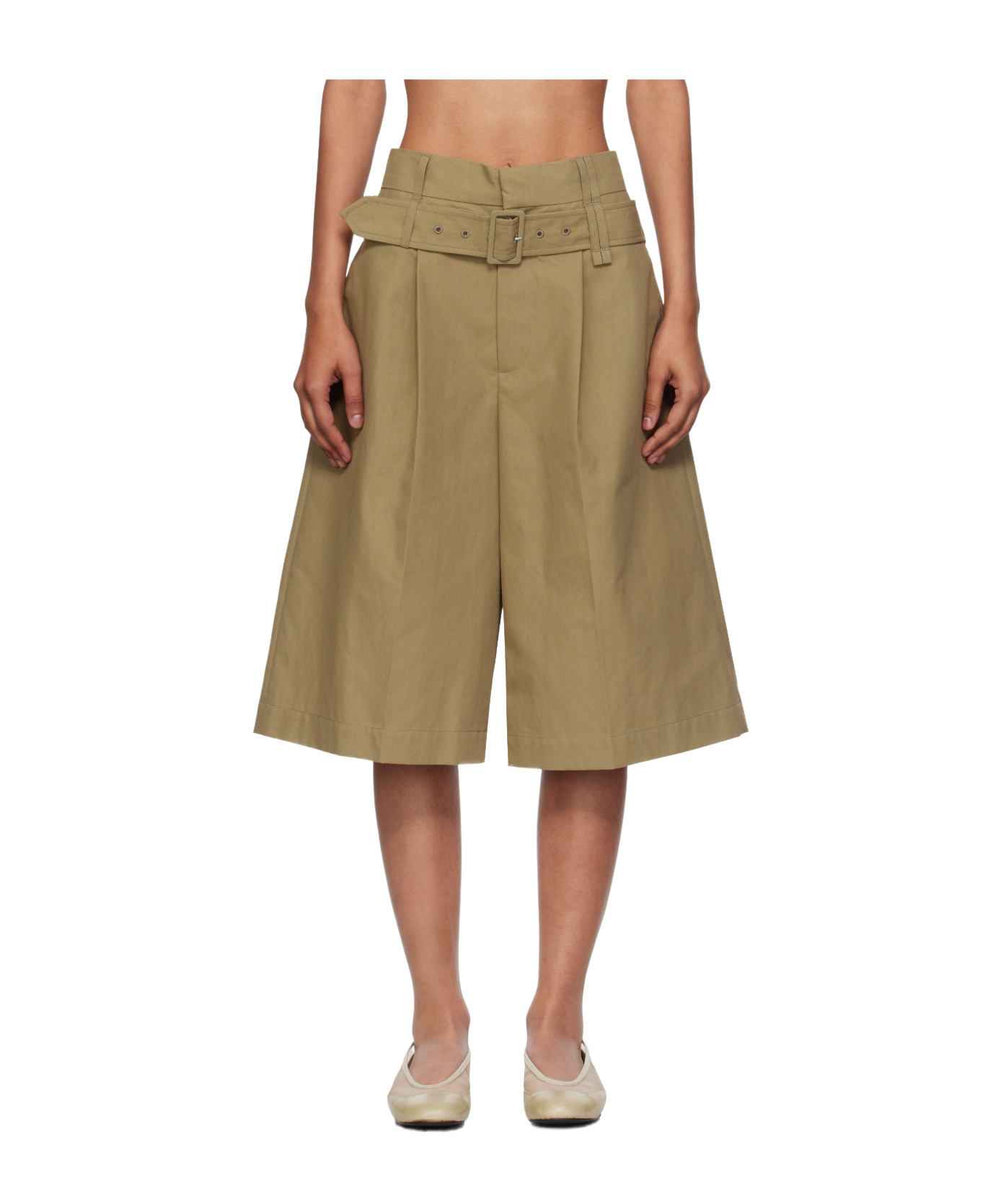Simone Rocha Beige Wide Leg Multi Belt Loop Shorts In Brown
