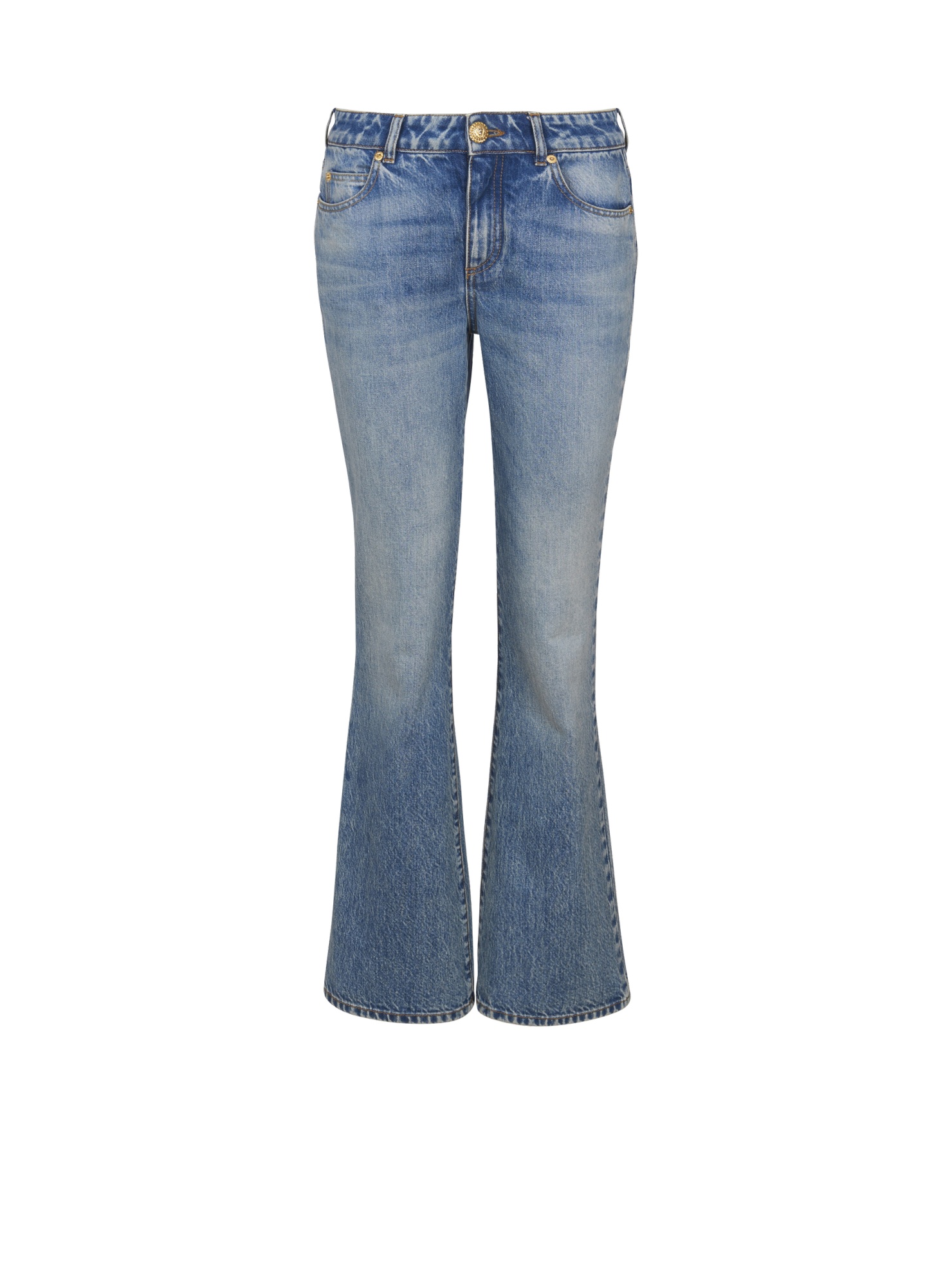 Balmain Flared Cotton Jeans Distressed Finish In Blue