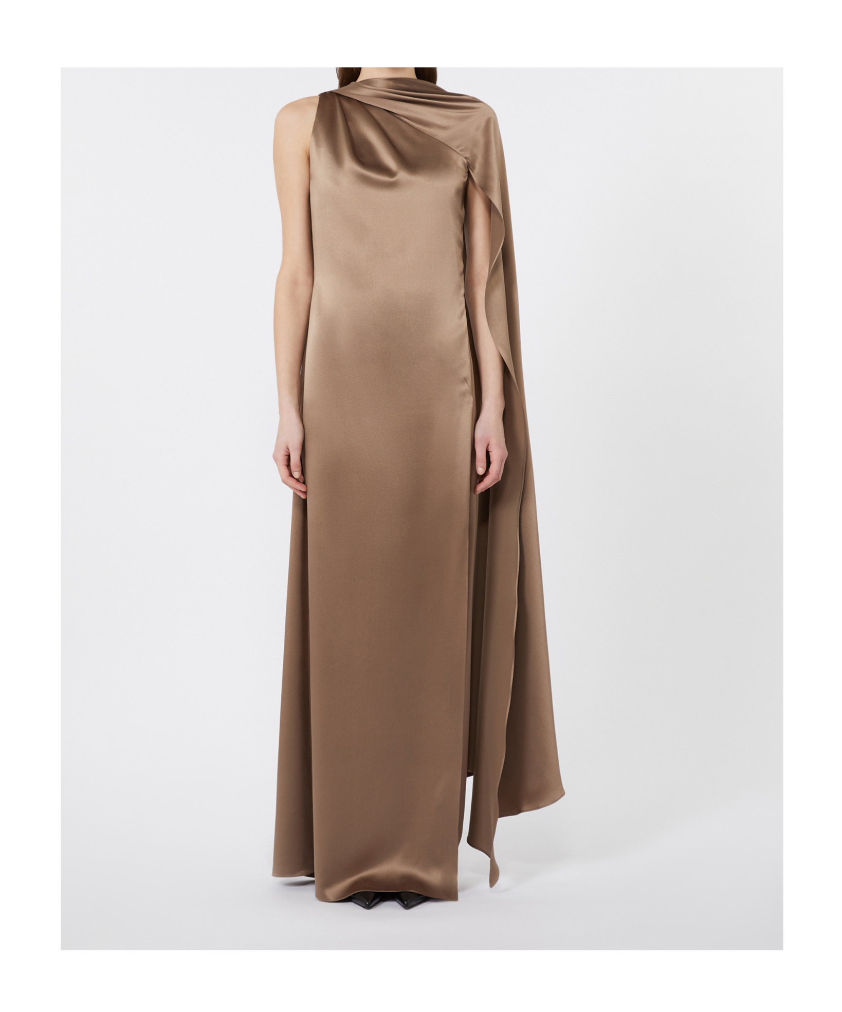 Max Mara One-shoulder Dress In Satin In Brown