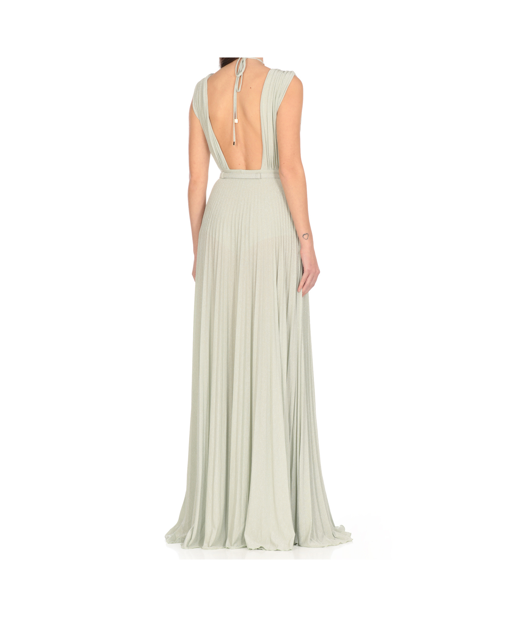 Elisabetta Franchi Red Carpet Dress Made Of Lurex Jersey Fabric With Belt In White