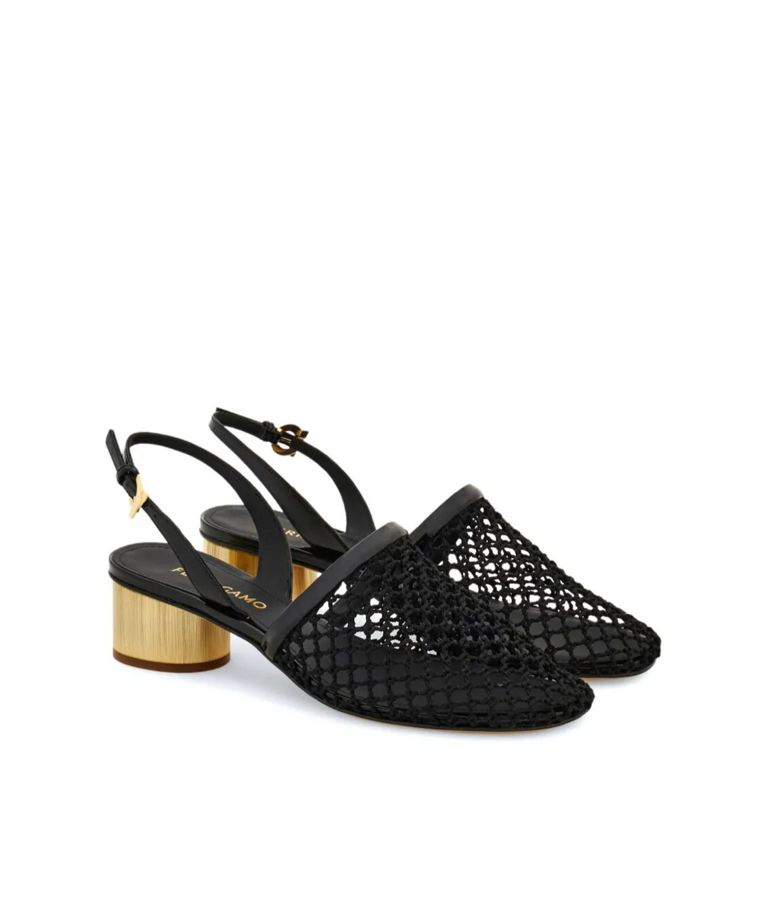 Ferragamo Mesh Open-heeled Shoes In Black