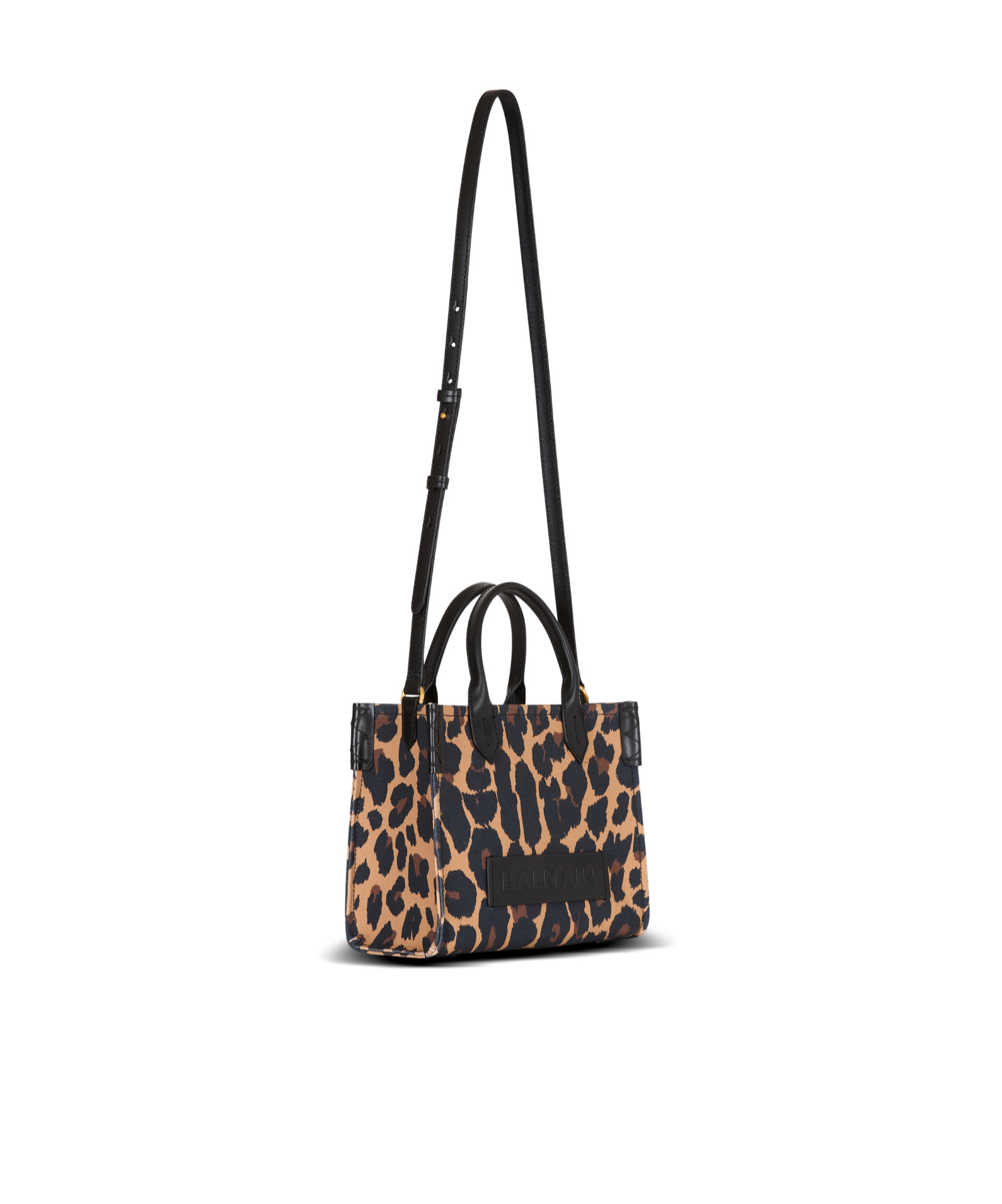 Balmain B-army Small Leopard Print Canvas Tote Bag In Brown