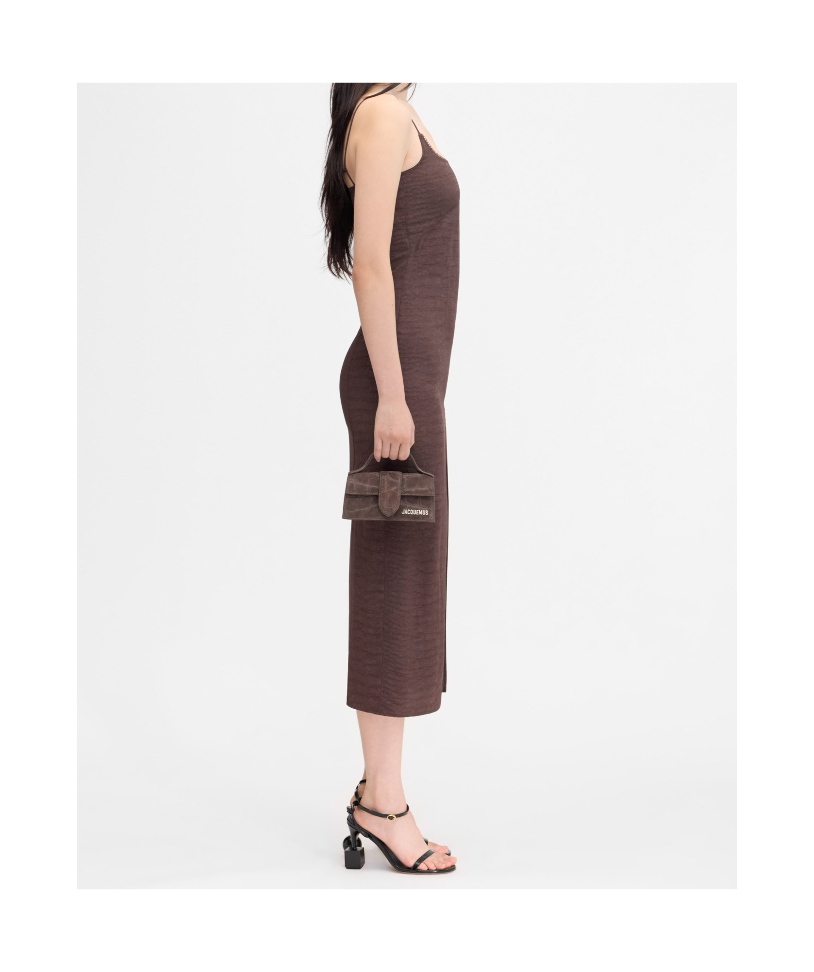 Jacquemus Womens Croco Brown La Robe Notte Croc-pattern Woven Midi Dress In Brown