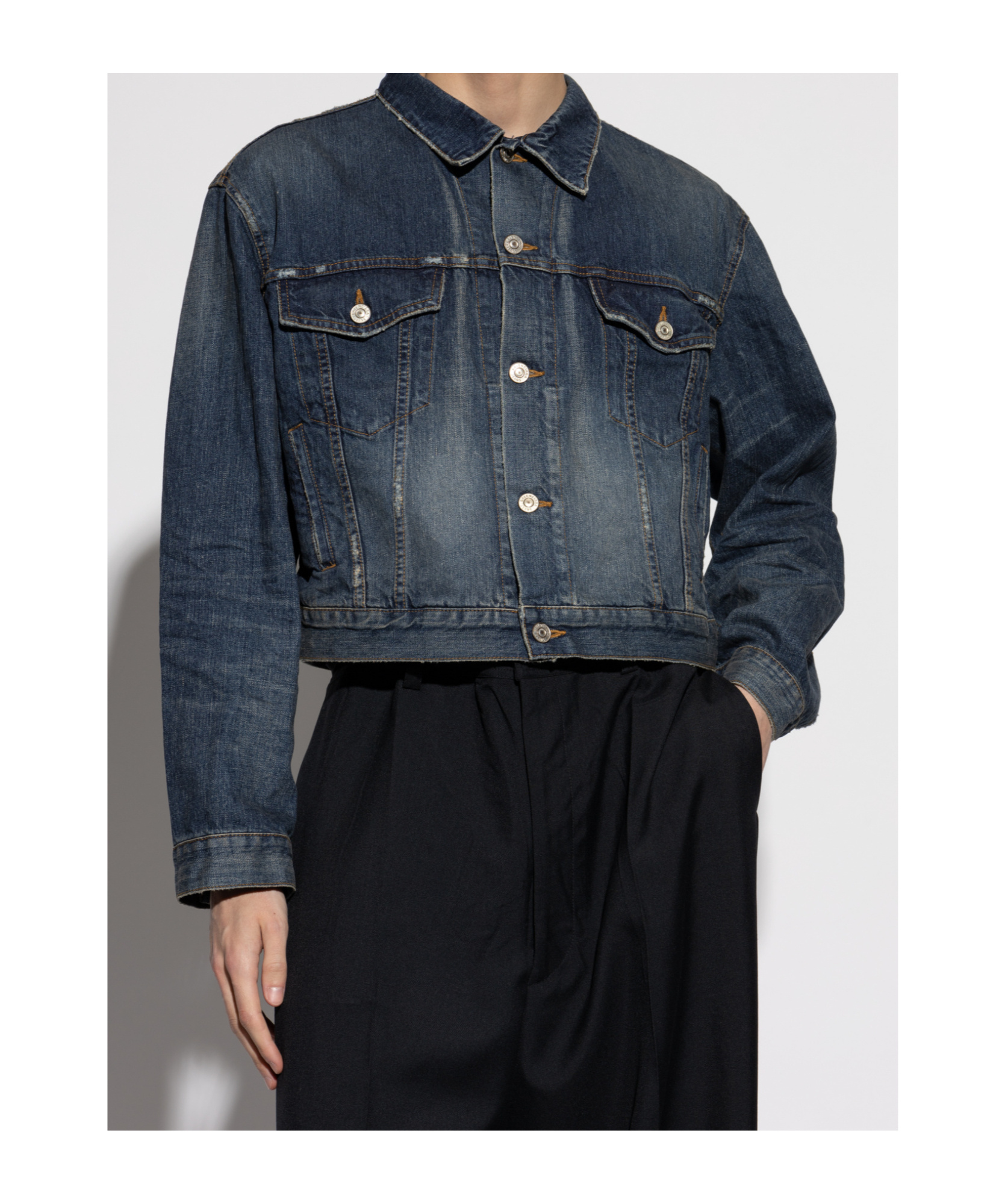 Balenciaga Long-sleeved Denim Coat In Blue