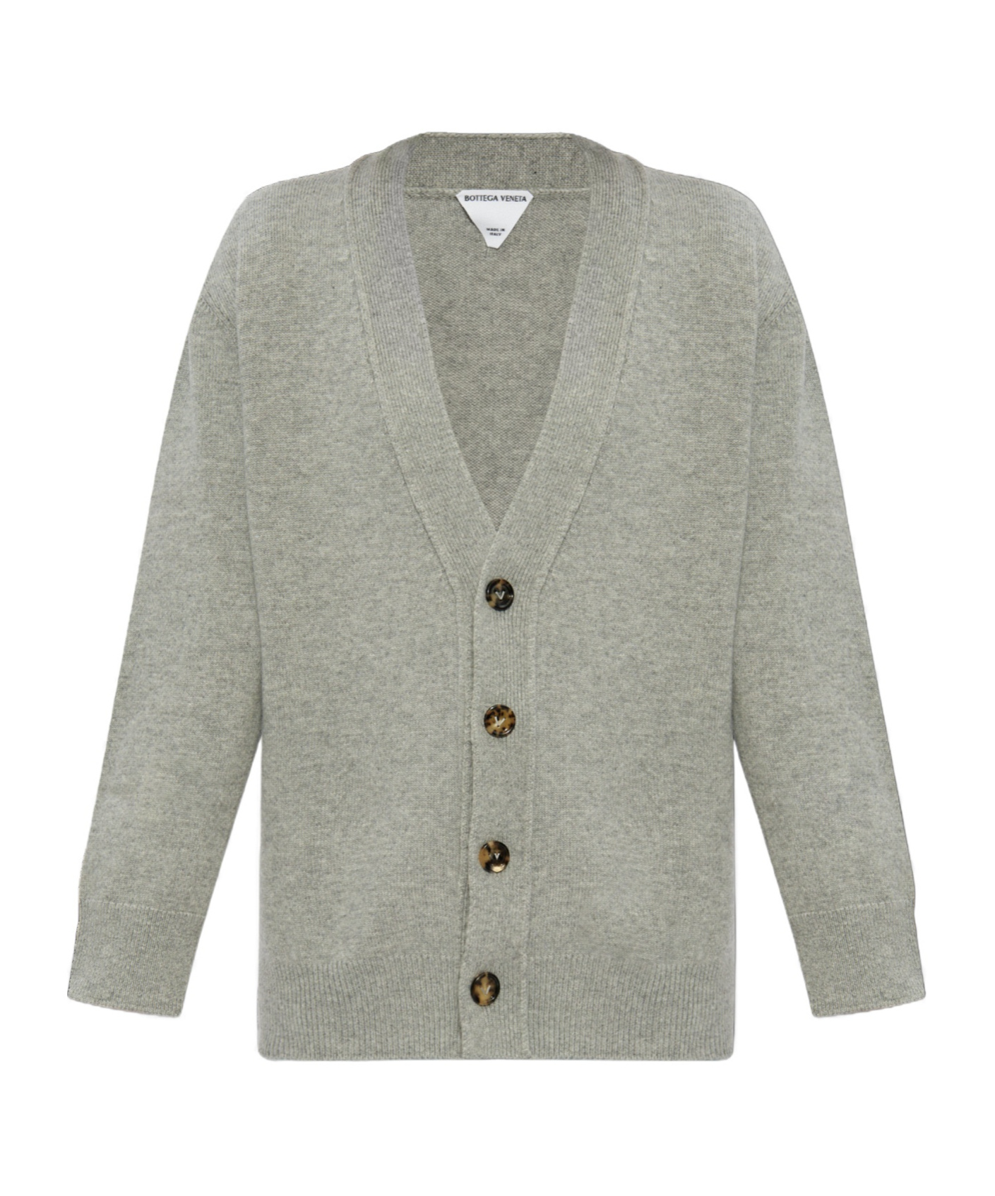 Bottega Veneta Leather Patch Cashmere Cardigan In Gray