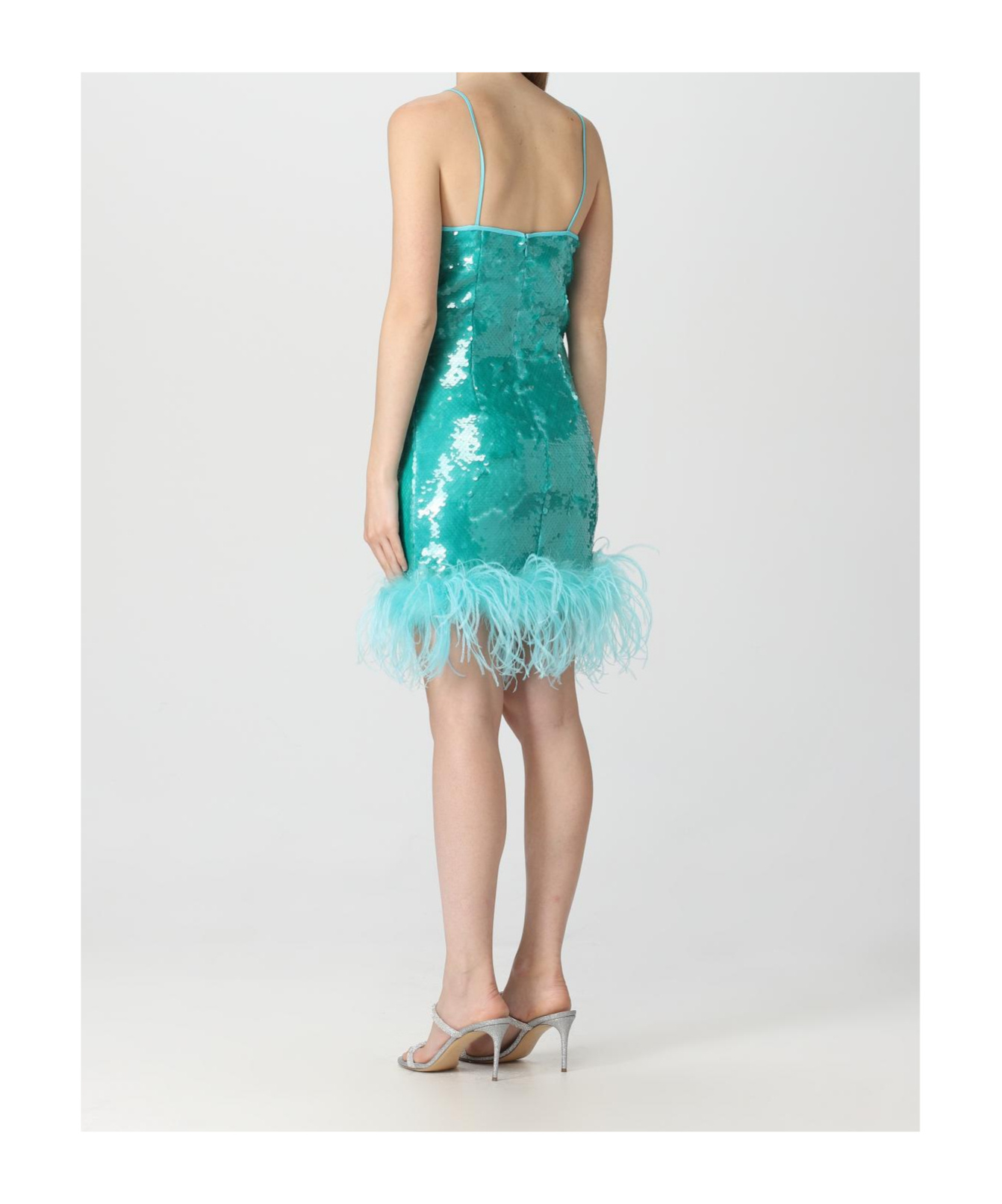 Giuseppe Di Morabito Feather-trimmed Sequin Embellished Sleeveless Dress In Green