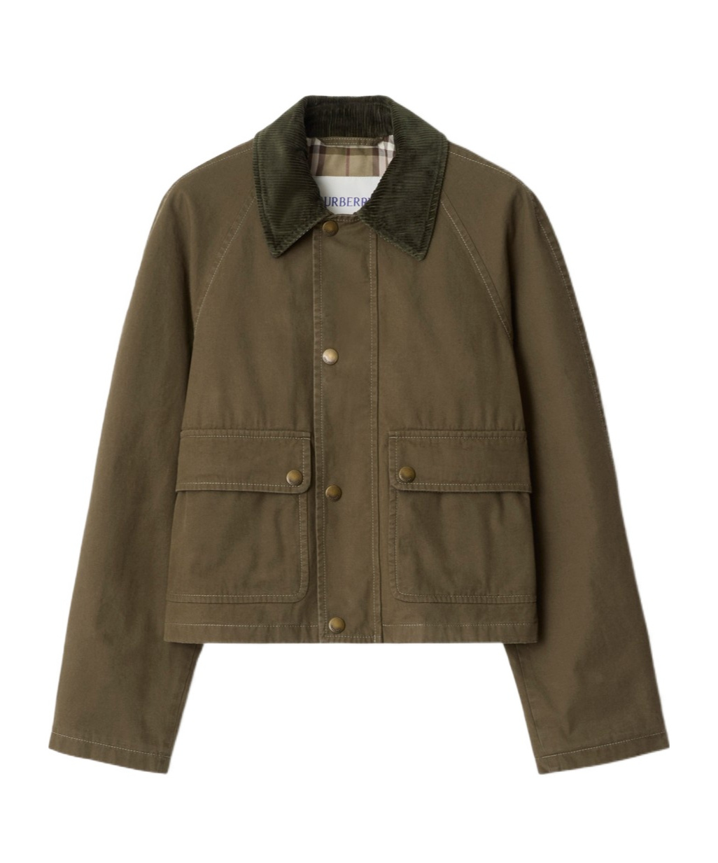 Burberry Corduroy-trimmed Cotton-twill Jacket In Green