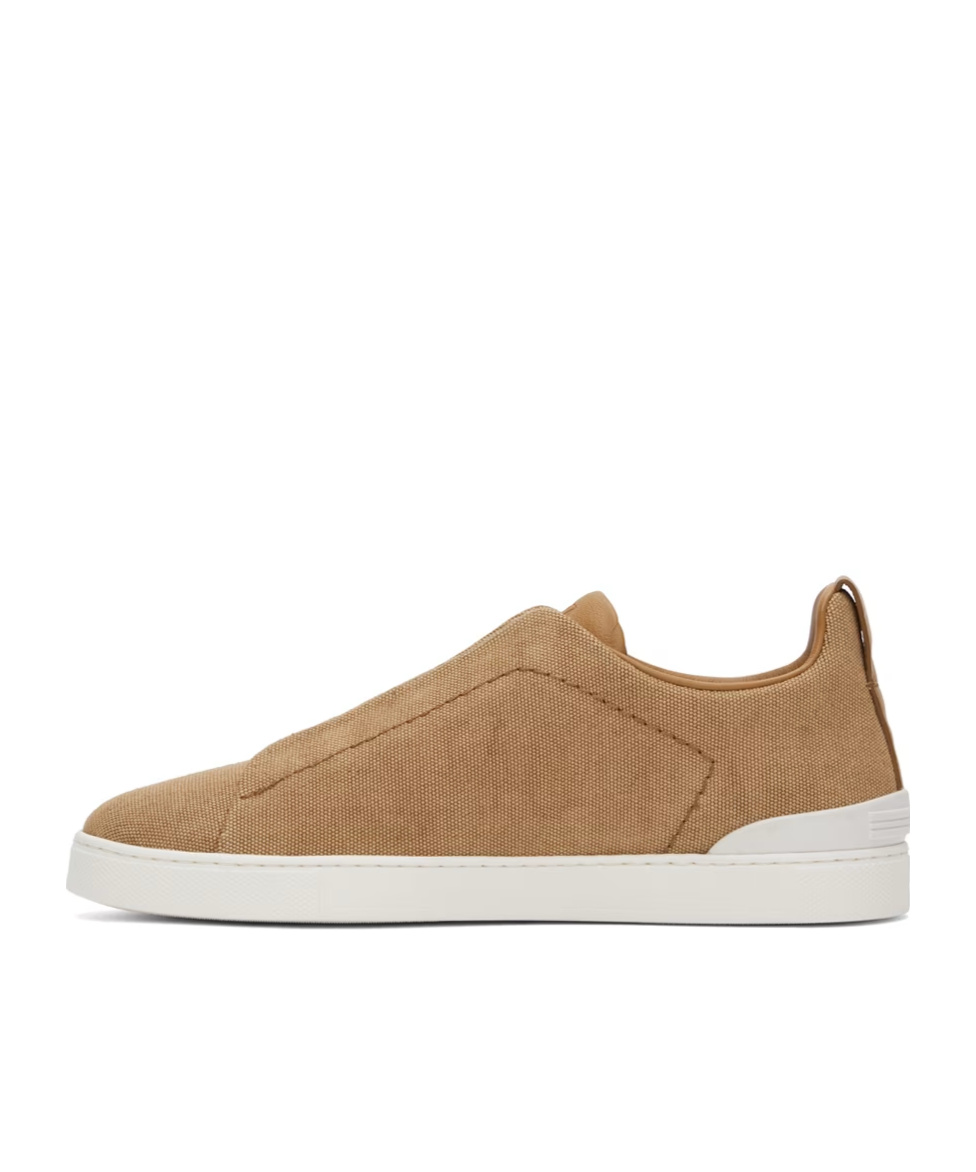 Zegna Triple Stitch Canvas Sneakers In Brown