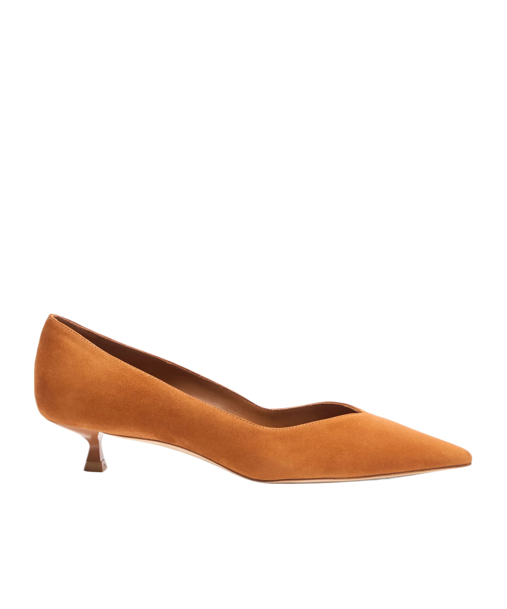 Stuart Weitzman Eva Kitten Heel Pointed Toe Pump In Brown