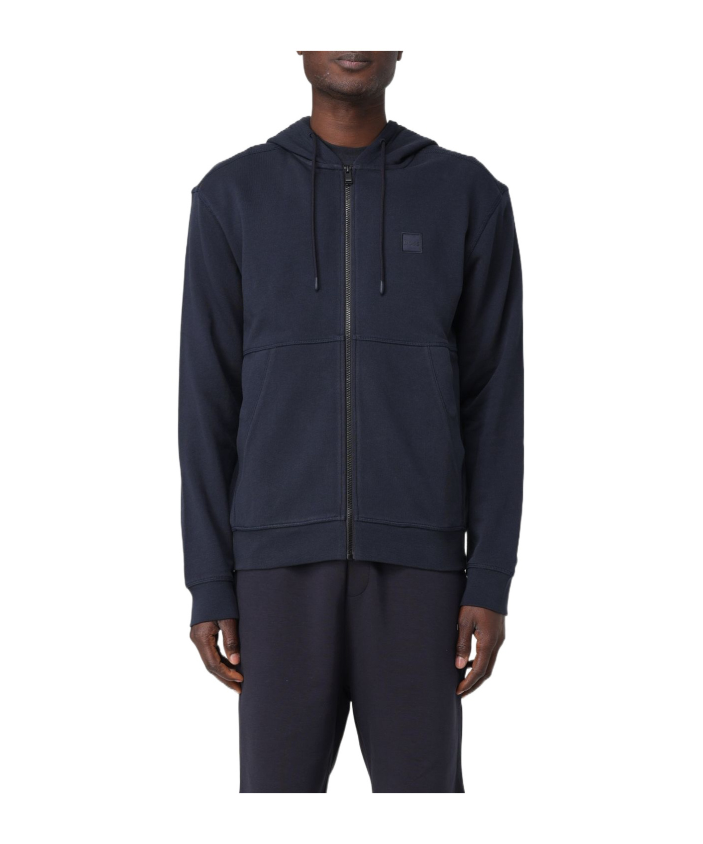 Hugo Boss Logo-patch Cotton Hoodie In Black
