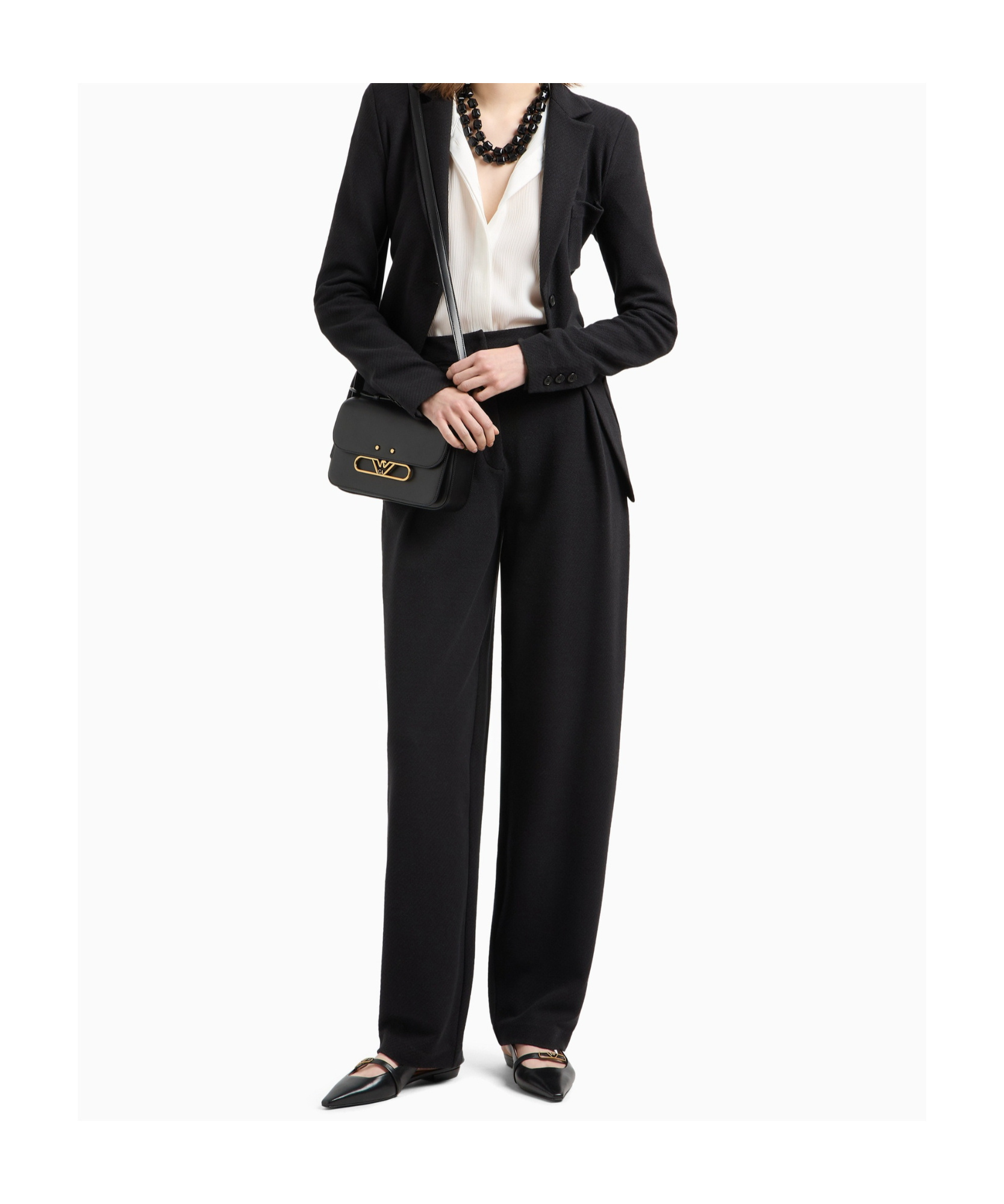 Emporio Armani Knit-effect Jacquard Jersey Trousers With Darts In Black