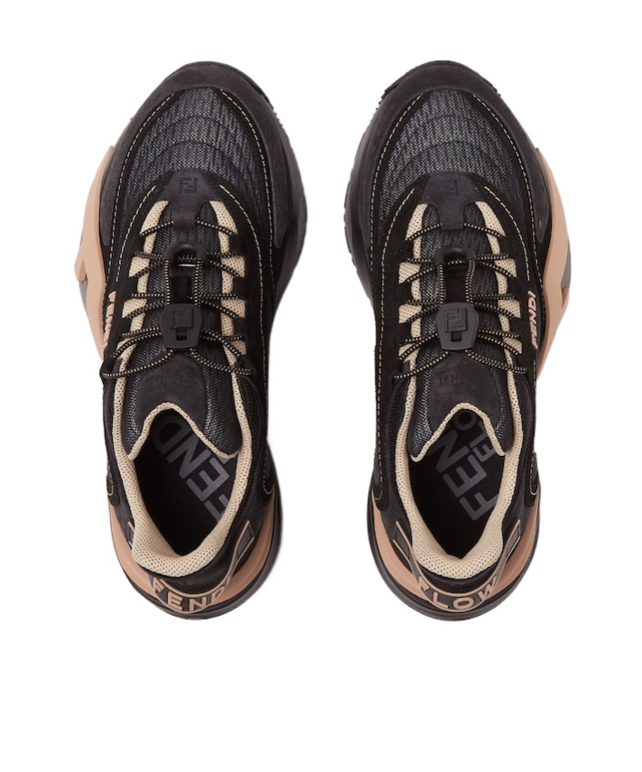 Fendi Flow Black Mesh And Suede Low Tops In Black