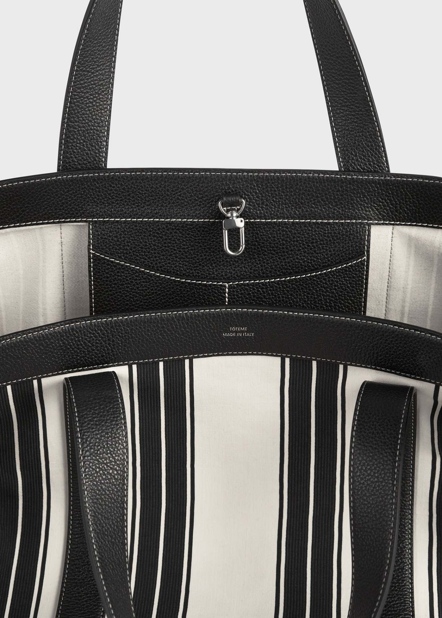 Totême Striped Canvas Tote In Black