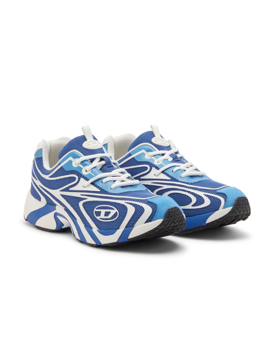 Diesel Swirl Pattern Low Top Sneakers With Rubber Sole In Blue