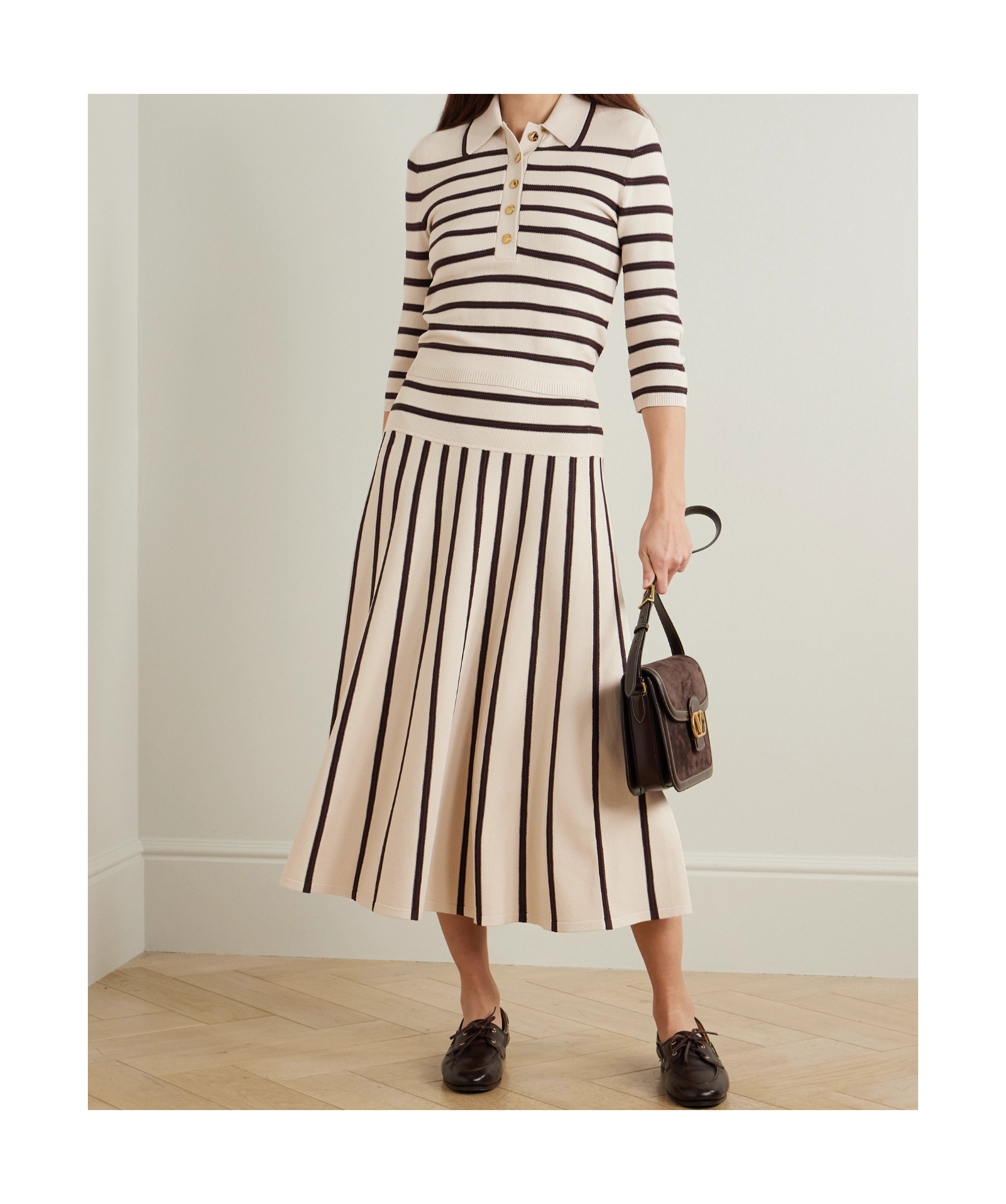 Zimmermann Illuminate Stripe Polo In Cream Chocolate In White