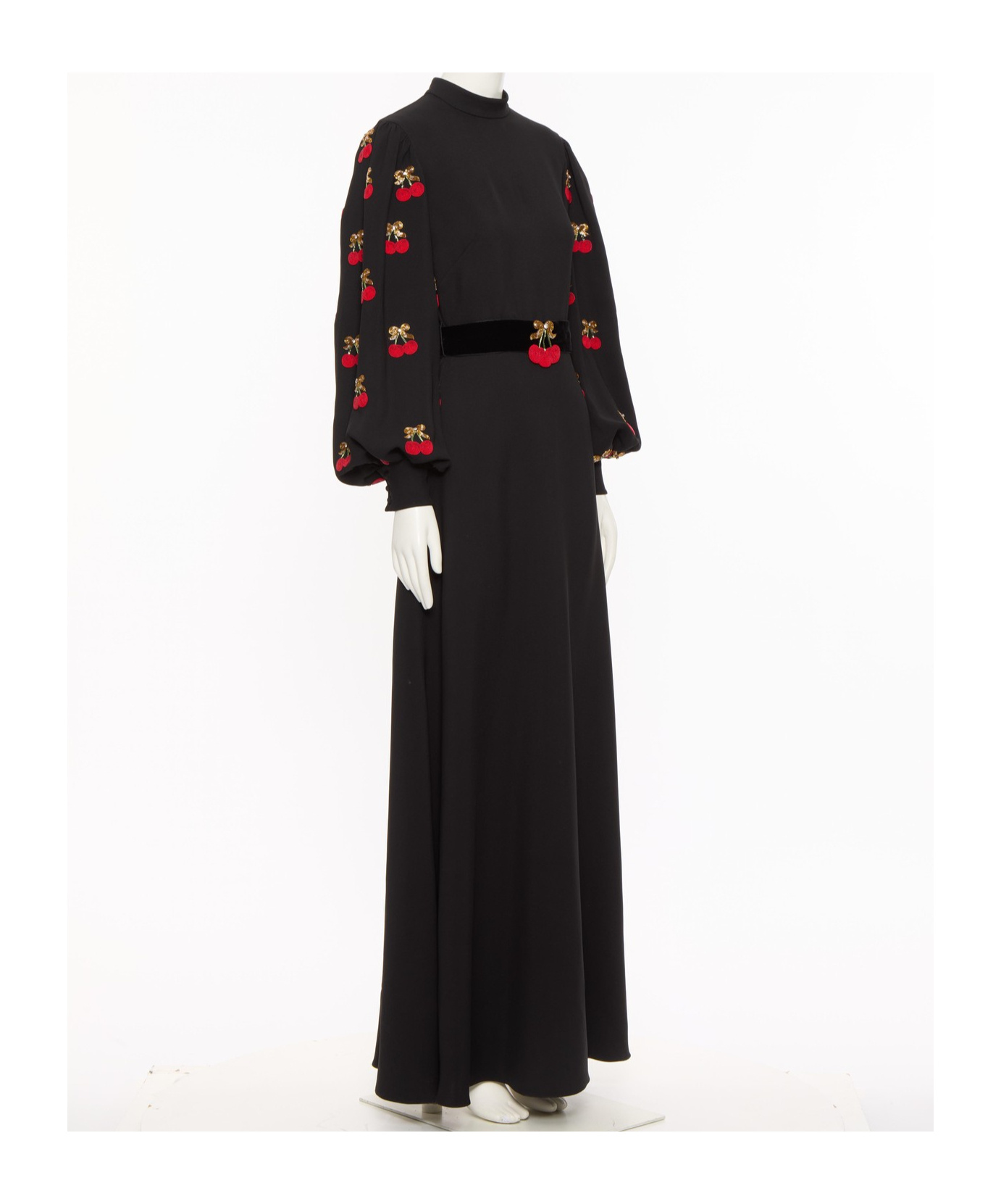 Valentino Garavani Cherryfic Beaded Long Sleeve Silk Gown In Black