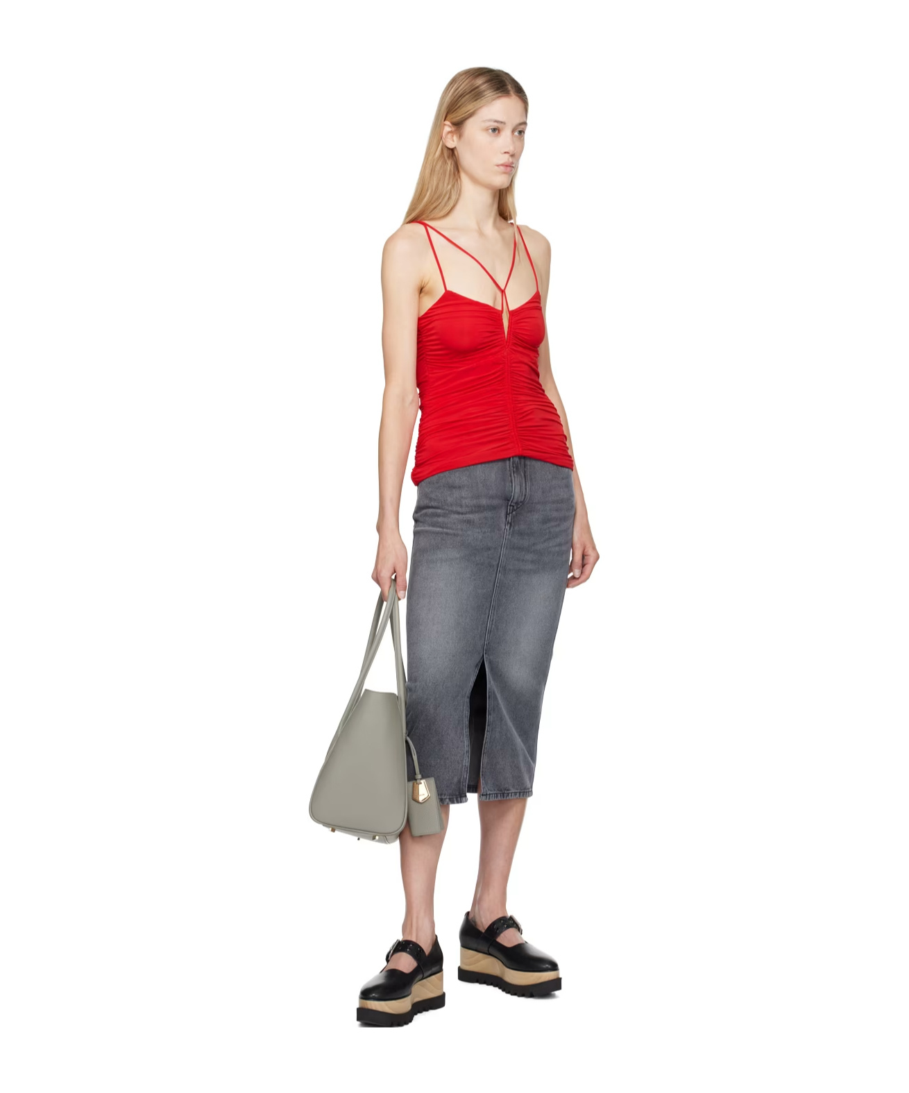 Shop Isabel Marant Logo Sticker Denim Skirt In Gray