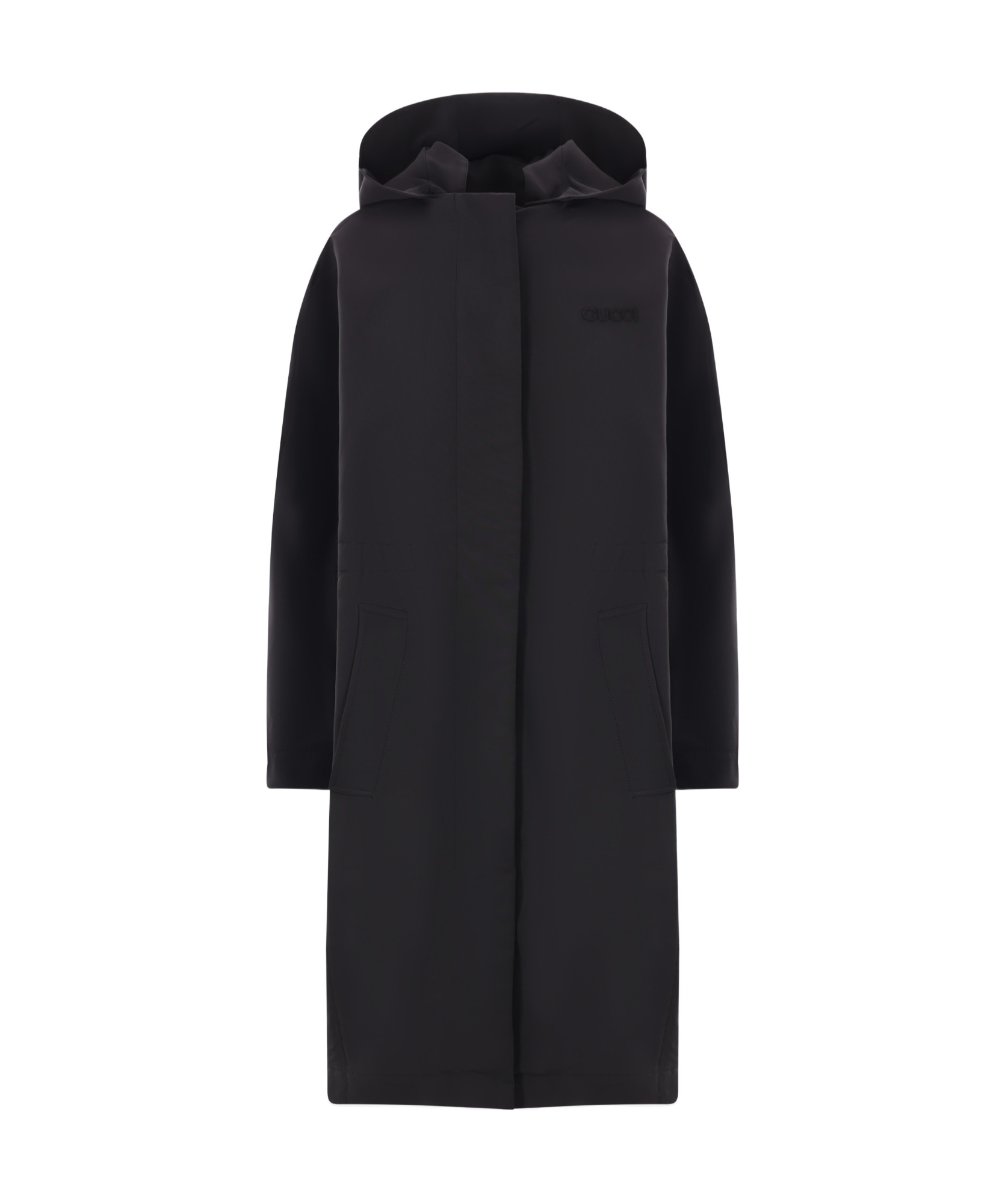 Gucci Adjustable Waist Hooded Coat In Black